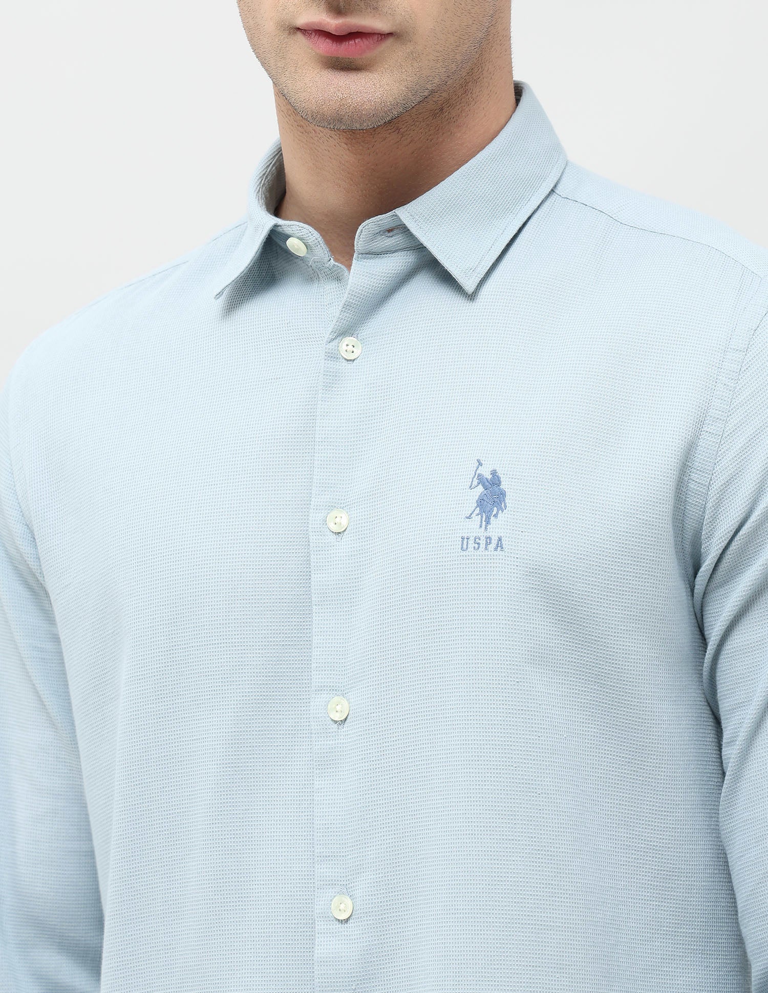Textured Dobby Regular Fit Shirt Light Blue - U.S. Polo Assn. India | Large