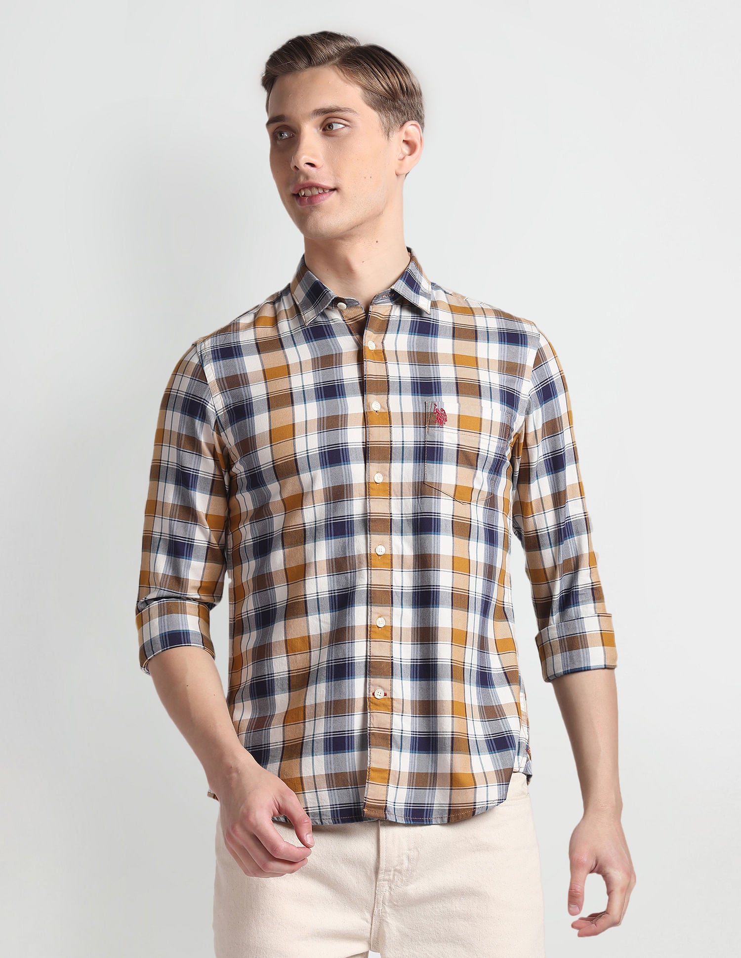 Plaid Check Twill Shirt Orange - U.S. POLO ASSN. | Large