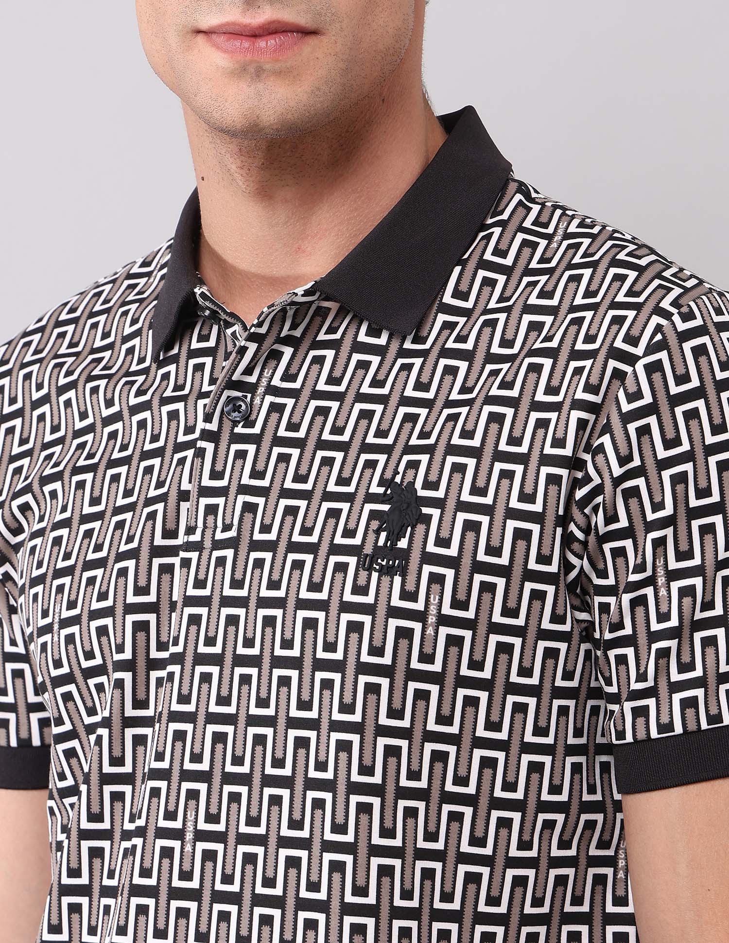Geometric Printed Muscle Fit Polo Shirt Black - U.S. Polo Assn. India | Large
