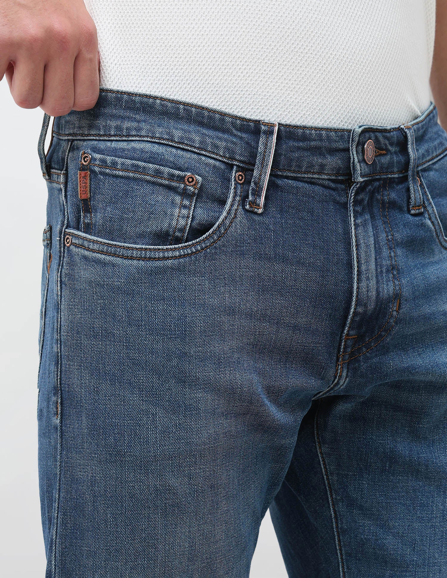Brandon Slim Tapered Fit Blue Jeans Mid Blue - U.S. Polo Assn. India | Large