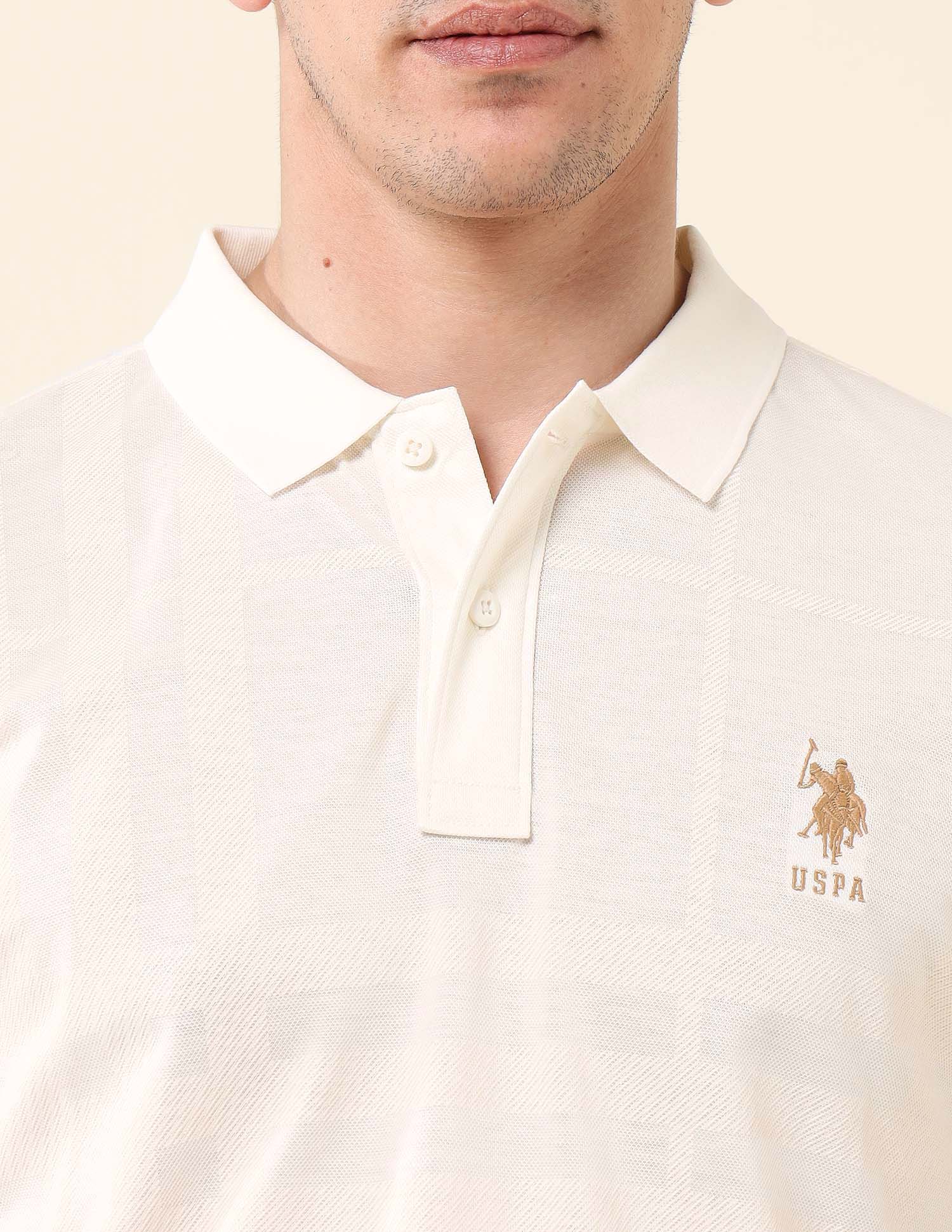 Textured Varsity Polo Shirt Off White - U.S. Polo Assn. India | Large