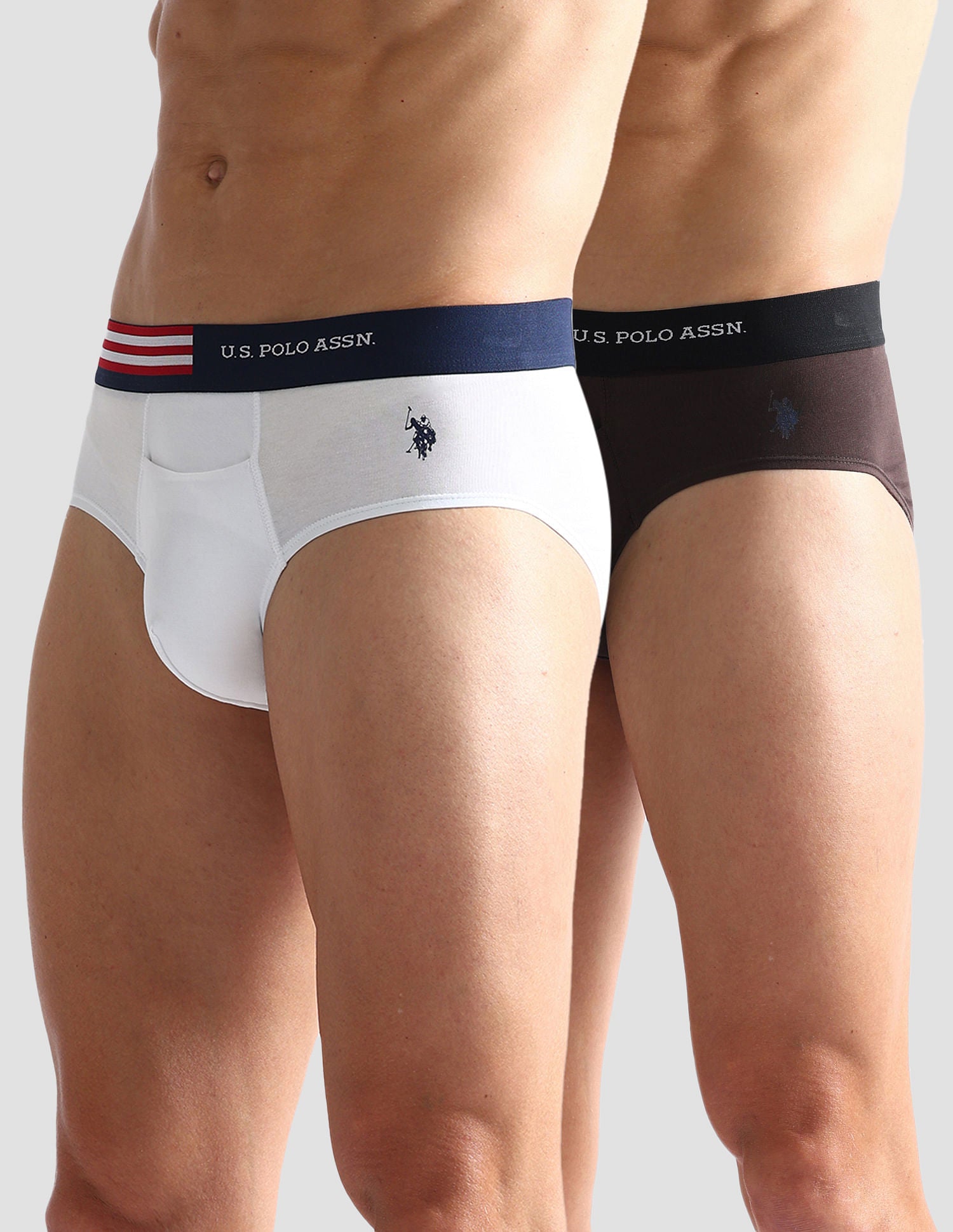 Flag Waist Single Jersey OEB06 Briefs - Pack Of 2 White and Mulch - U.S. POLO ASSN. | Large