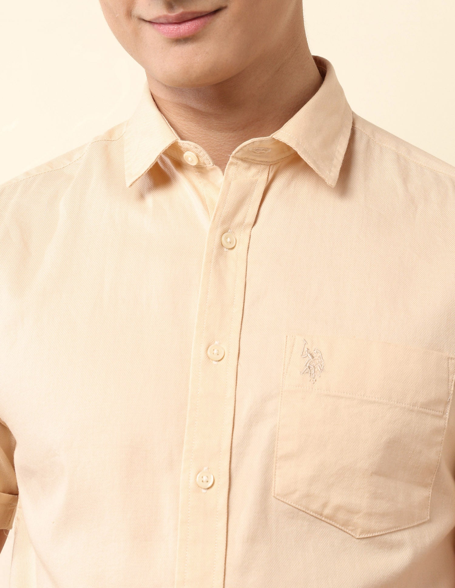 Pure Cotton Tailored Fit Dobby Shirt Yellow - U.S. Polo Assn. India | Large