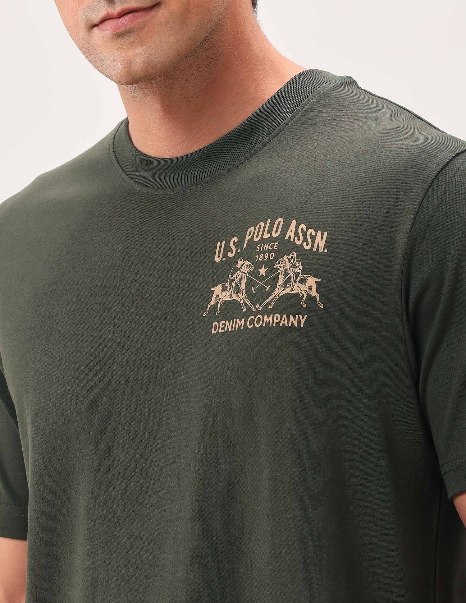 Brand Printed Oversized Fit T-Shirt Olive - U.S. Polo Assn. India | Large