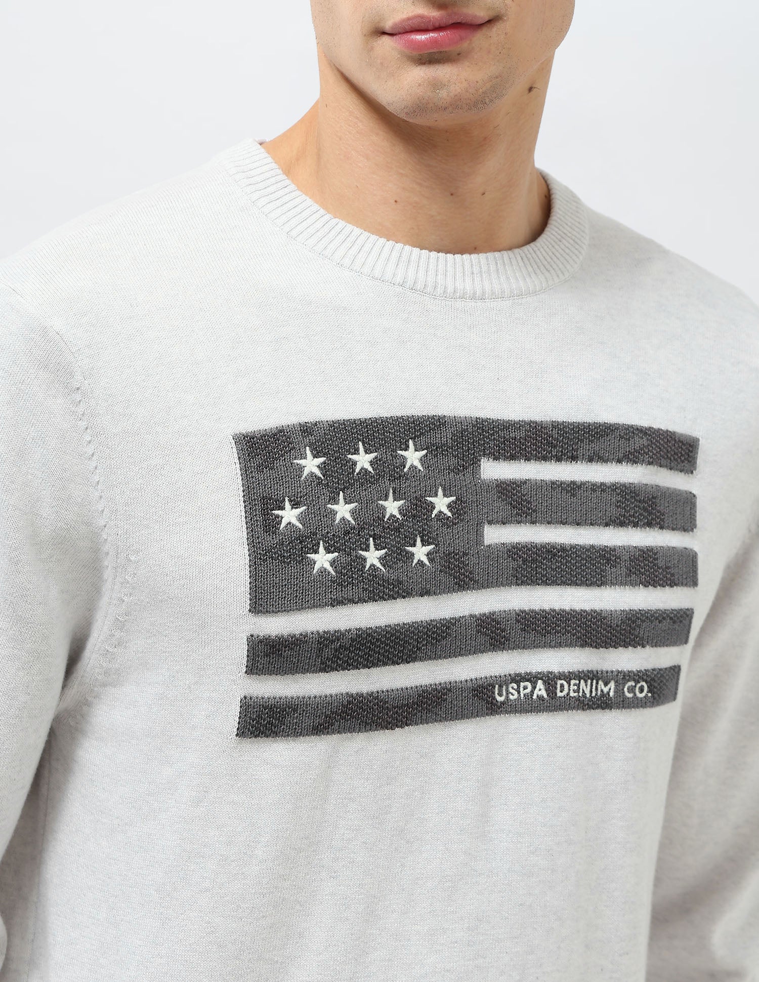 Graphic Patterned Knit Regular Fit Sweater Grey - U.S. POLO ASSN. | Large