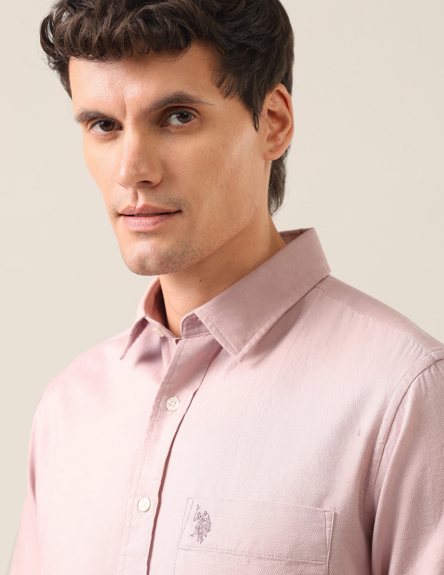 Solid Dobby Shirt Light Pink - U.S. Polo Assn. India | Large
