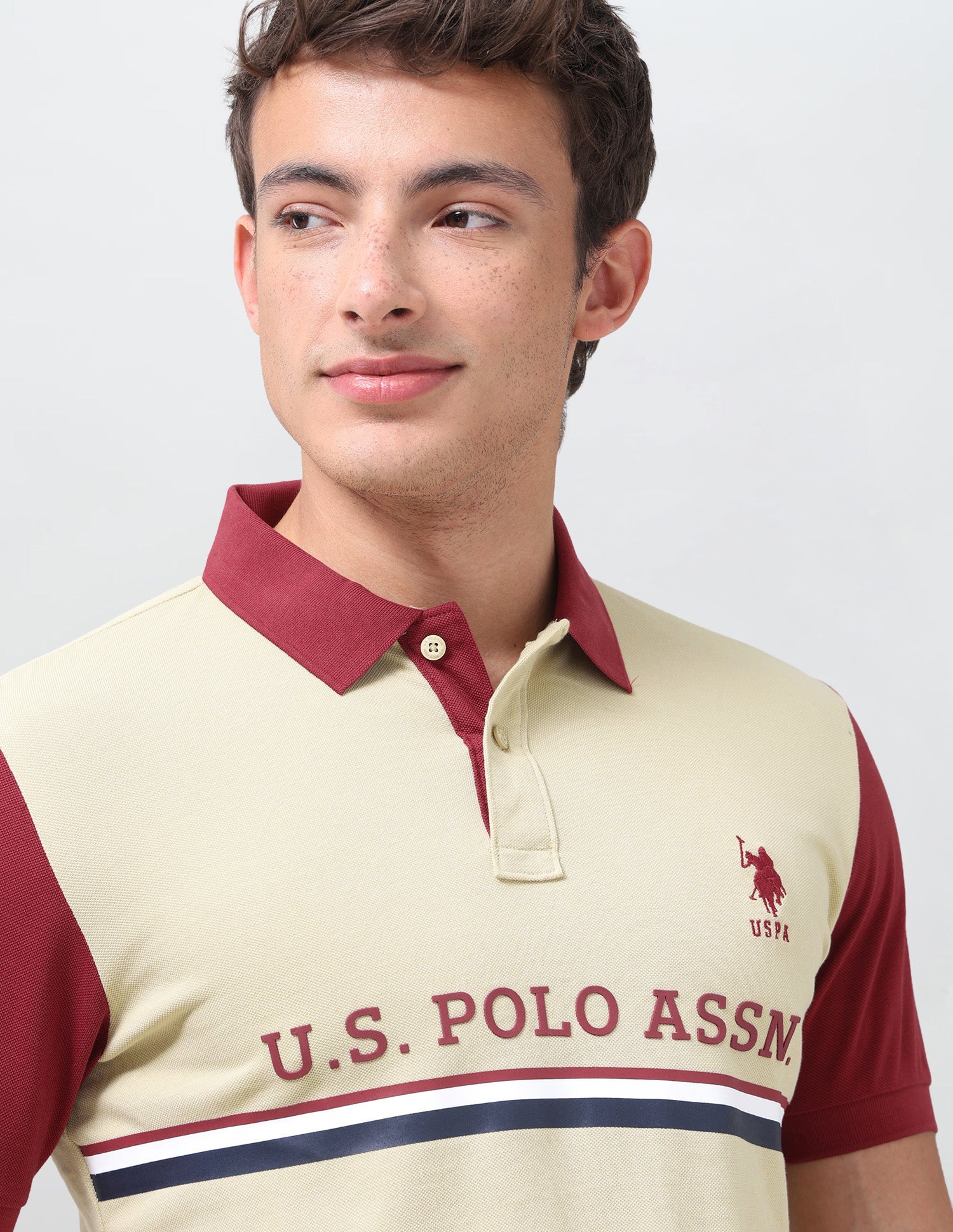 Brand Printed Regular Fit Polo Shirt Beige - U.S. Polo Assn. India | Large