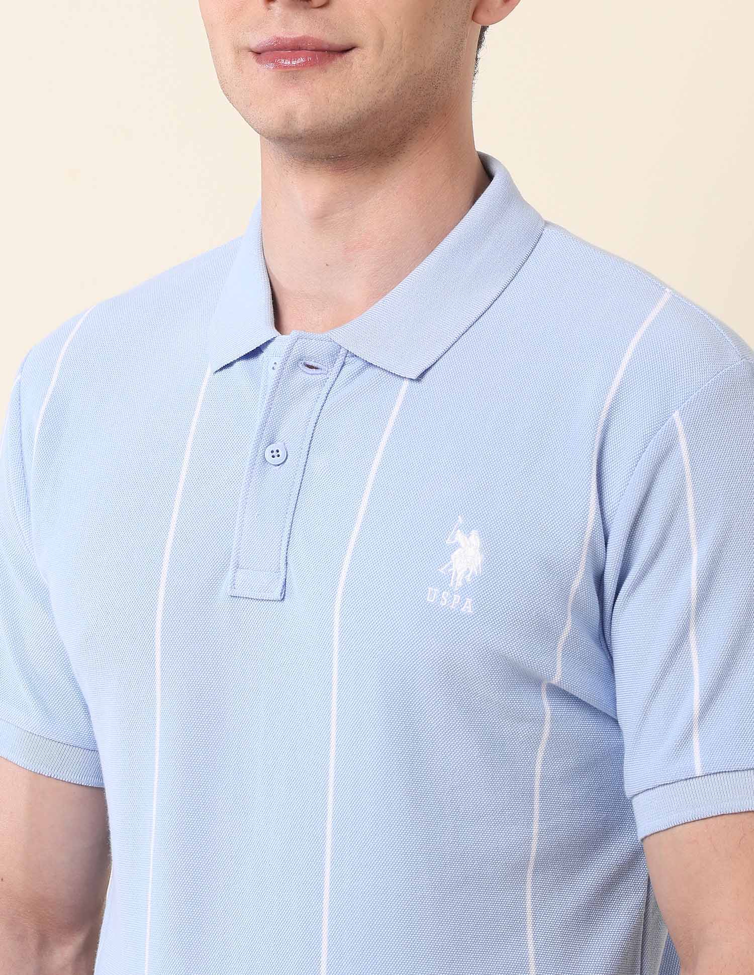 Vertical Striped Summer Splash Polo Shirt Light Blue - U.S. Polo Assn. India | Large