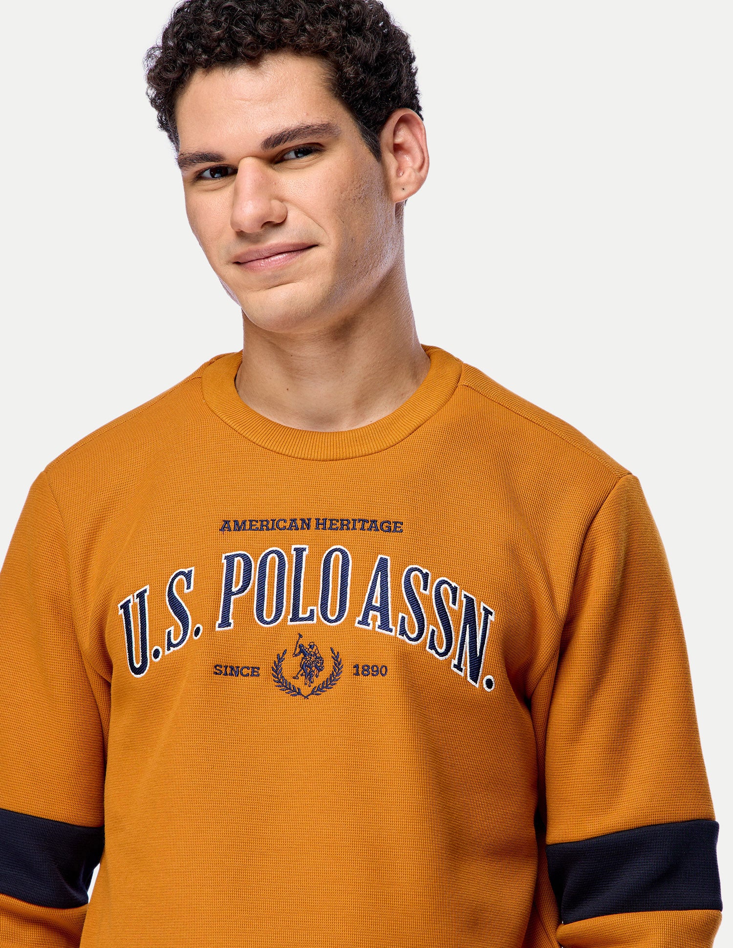 Brand Embroidered Slim Fit Sweatshirt Mustard - U.S. Polo Assn. India | Large