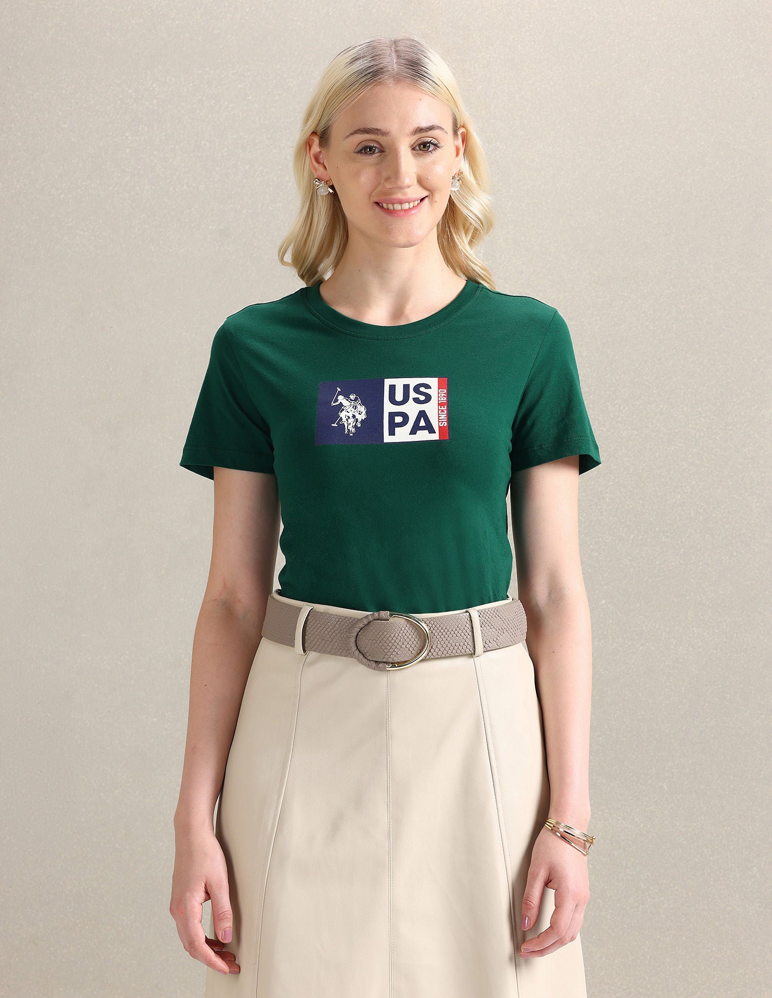 Flag Print Cotton T-Shirt Dark Green - U.S. POLO ASSN. | Large