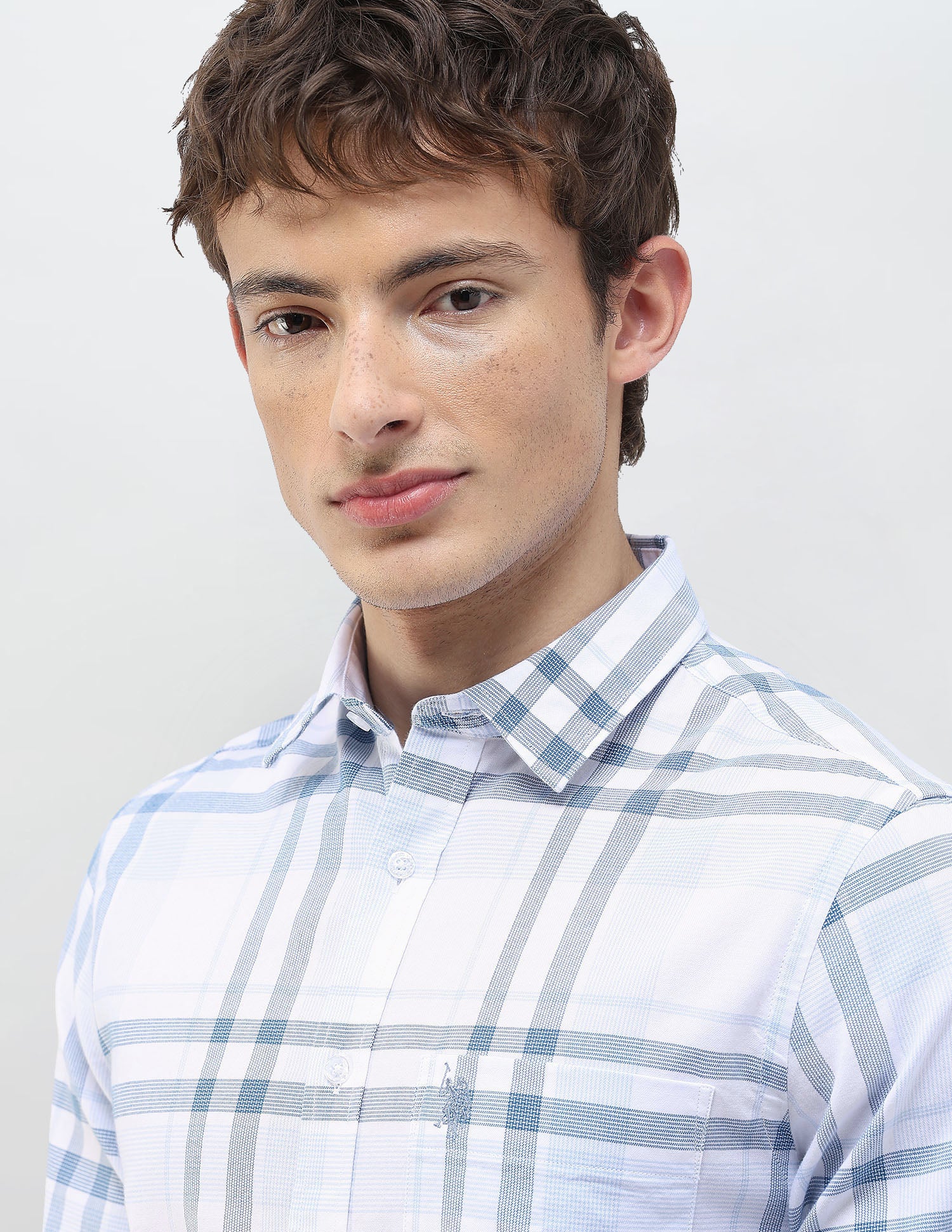 Grid Tattersall Checked Regular Fit Shirt Blue - U.S. Polo Assn. India | Large
