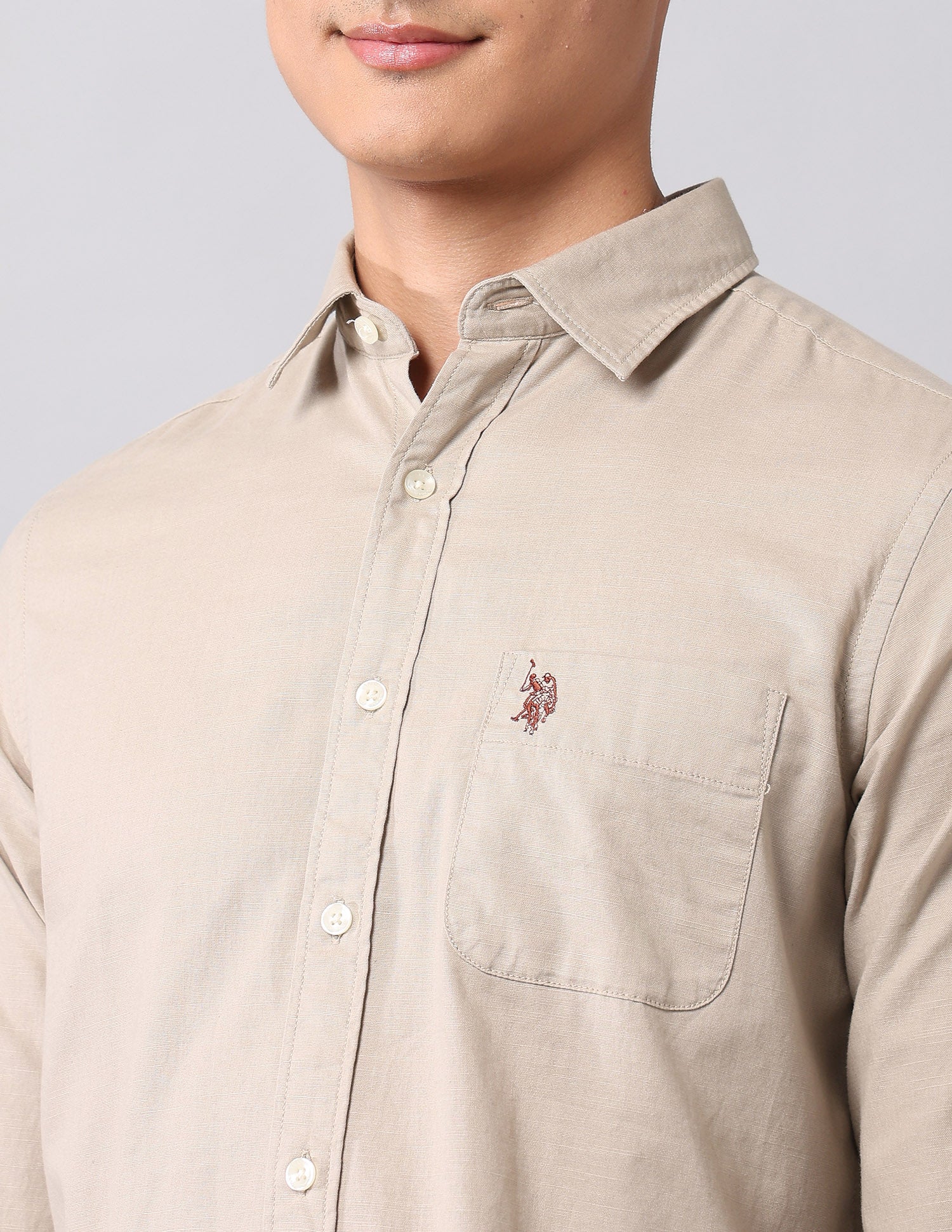 Solid Pure Cotton Shirt Beige - U.S. Polo Assn. India | Large