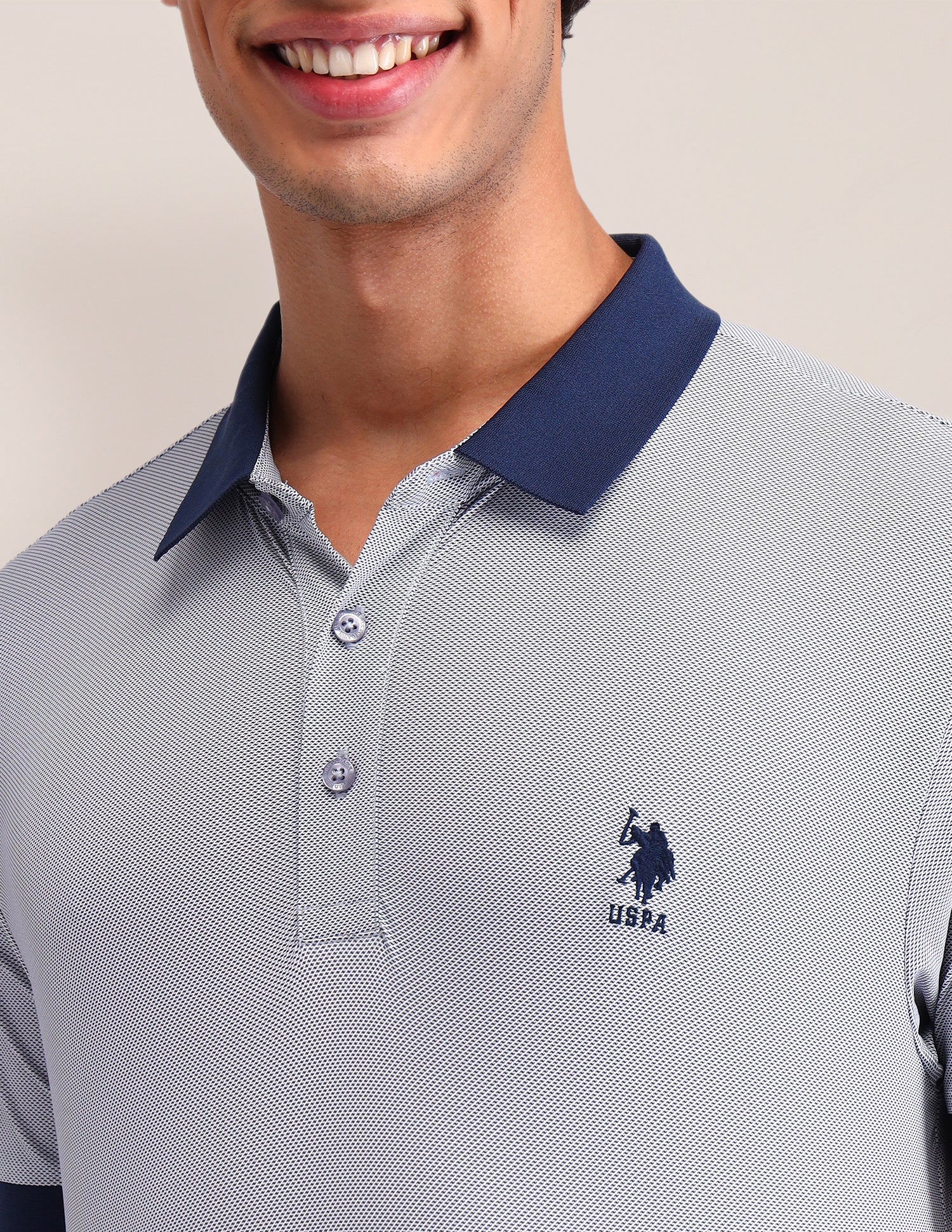 Geometric Printed Slim Fit Polo Shirt Navy - U.S. Polo Assn. India | Large