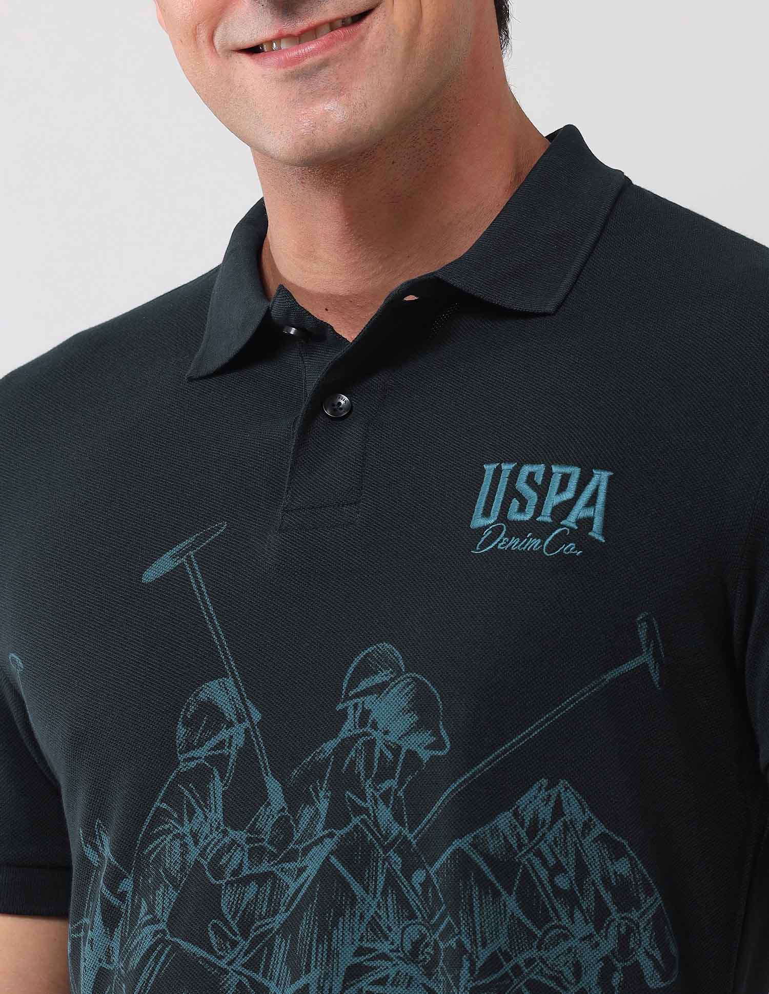Brand Printed Muscle Fit Polo Shirt Navy - U.S. Polo Assn. India | Large