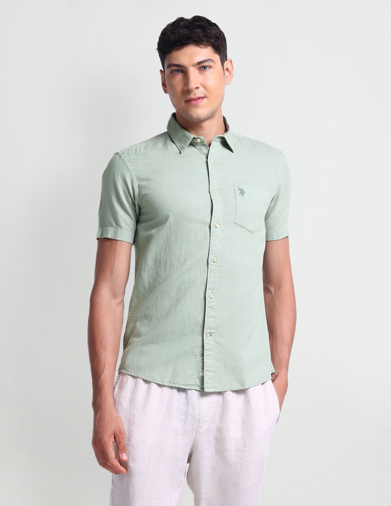 Slim Fit Short Sleeve Shirt Green - U.S. Polo Assn. India | Large