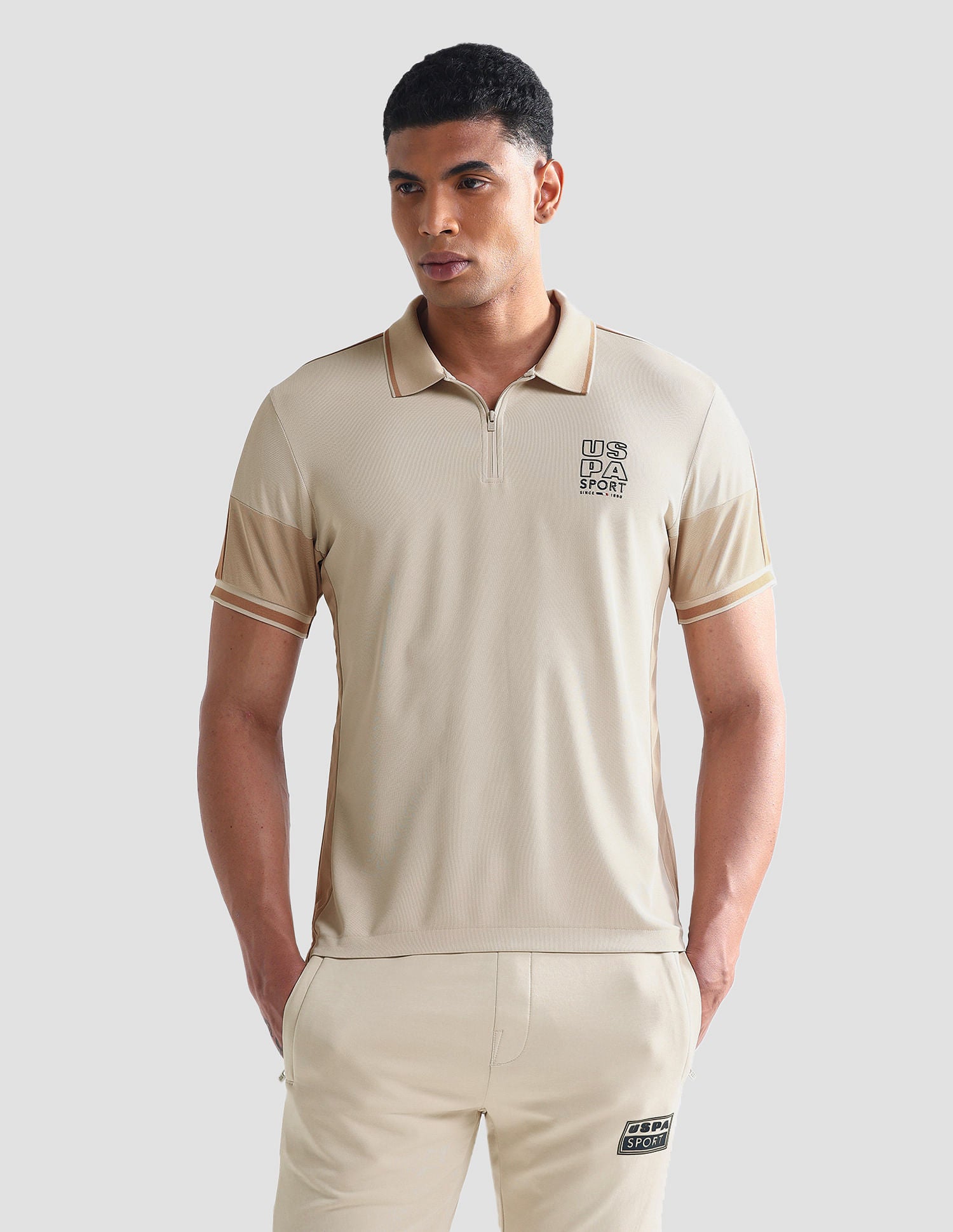 Tipped Collar Slim Fit Polo Shirt Beige - U.S. Polo Assn. India | Large