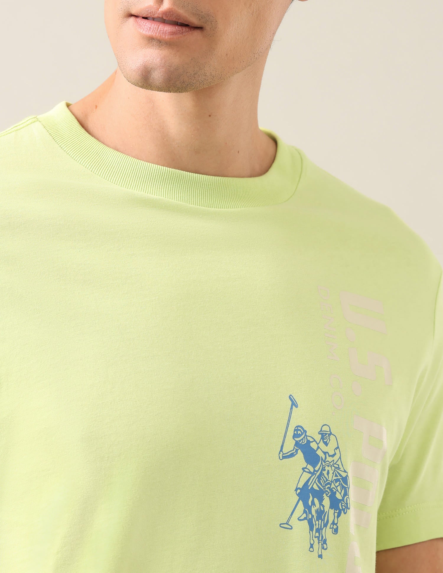 Typographic Brand Printed Regular Fit T-Shirt Green - U.S. Polo Assn. India | Large