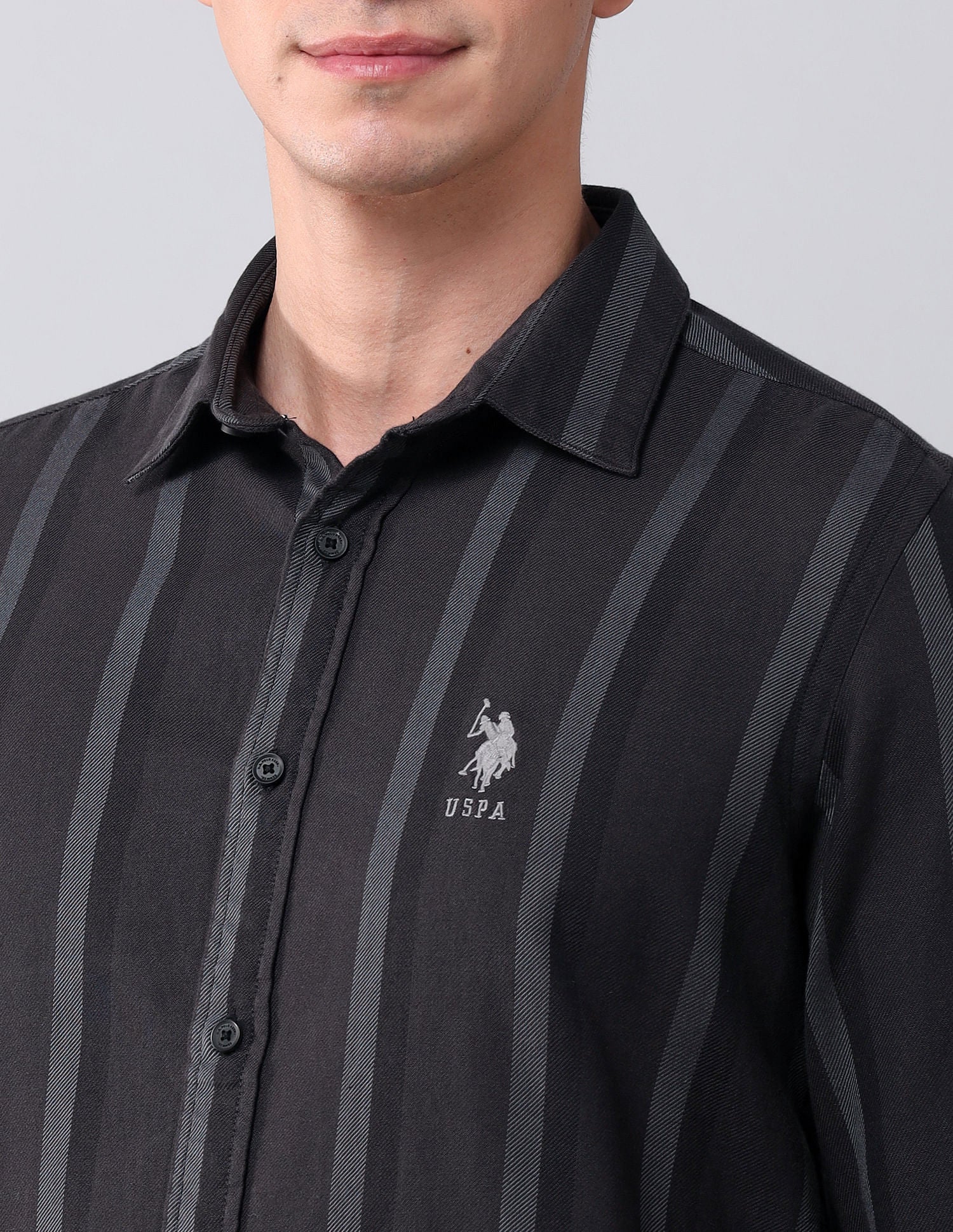 Regular Fit Twill Striped Shirt Dark Grey - U.S. POLO ASSN. | Large