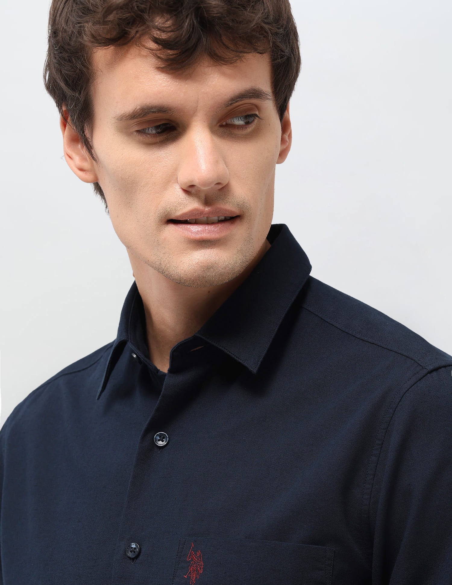 Solid Linen Tailored Fit Shirt Blue - U.S. Polo Assn. India | Large