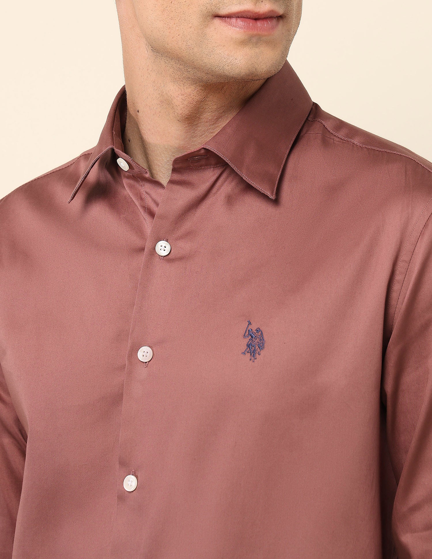 Tailored Fit Satin Pure Cotton Shirt Light Burgundy - U.S. Polo Assn. India | Large