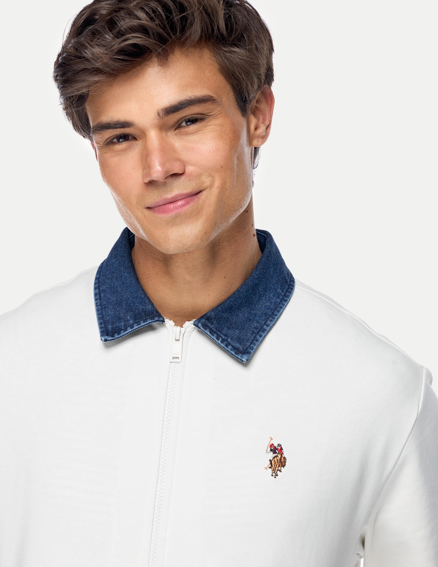 Solid Regular Fit Zipper Sweatshirt Ivory - U.S. Polo Assn. India | Large