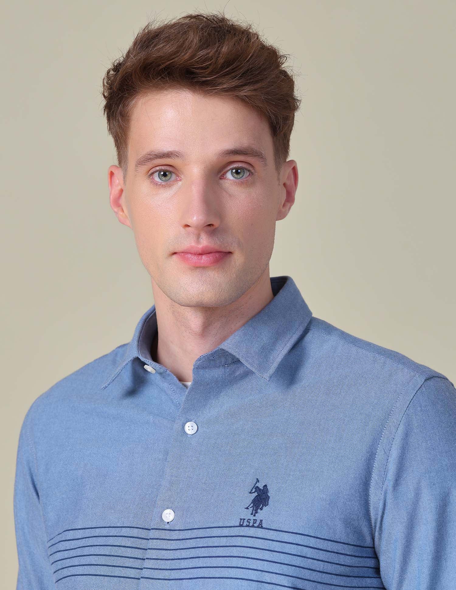 Horizontal Striped Tailored Fit Shirt Mid Blue - U.S. POLO ASSN. | Large
