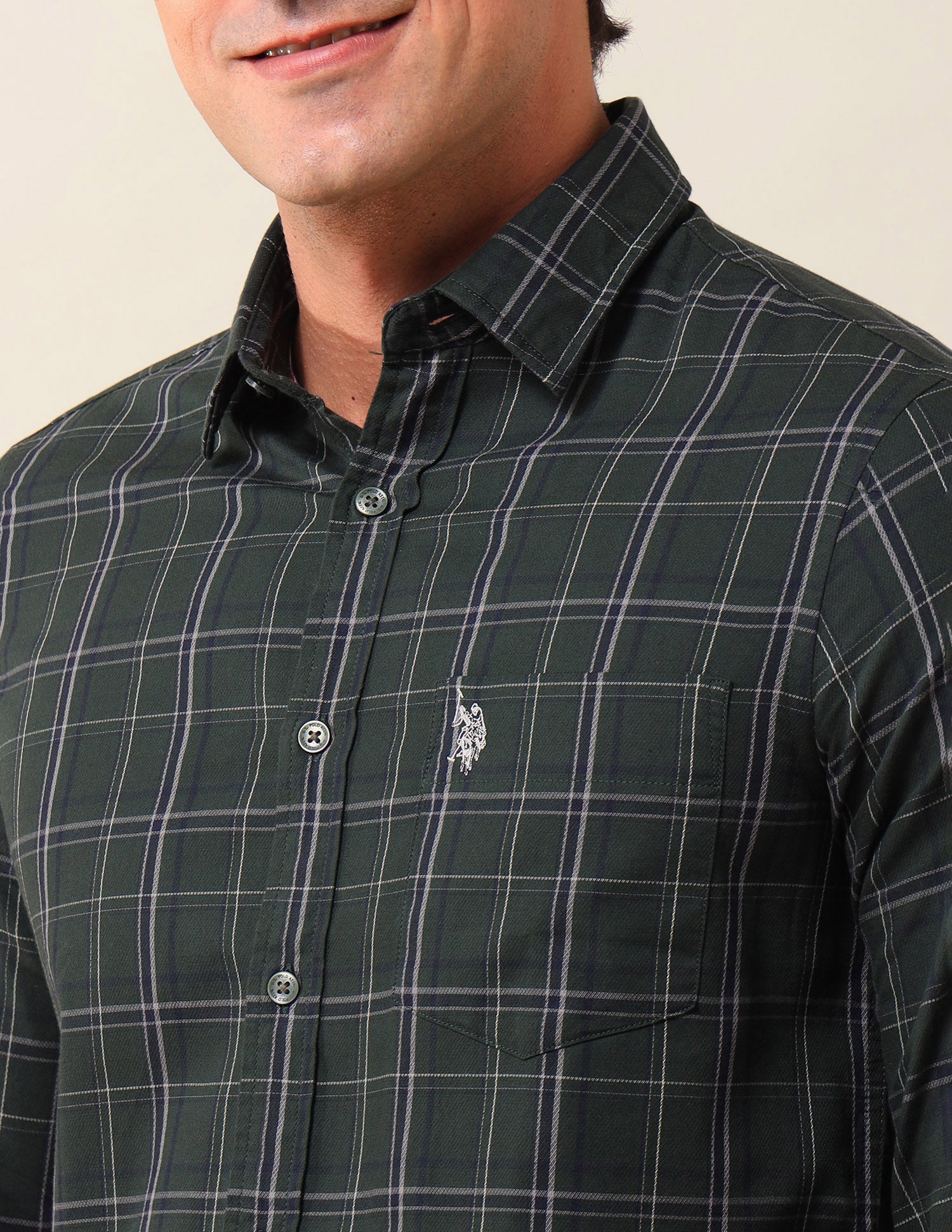 Grid Tattersall Checked Tailored Fit Shirt Dark Green - U.S. POLO ASSN. | Large