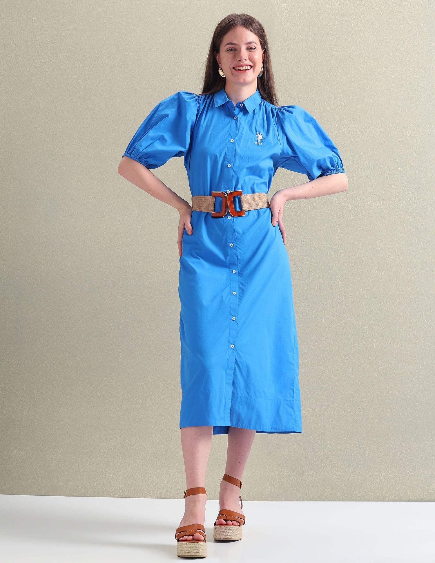 Pure Cotton Relaxed Shirt Dress Blue - U.S. POLO ASSN. | Large