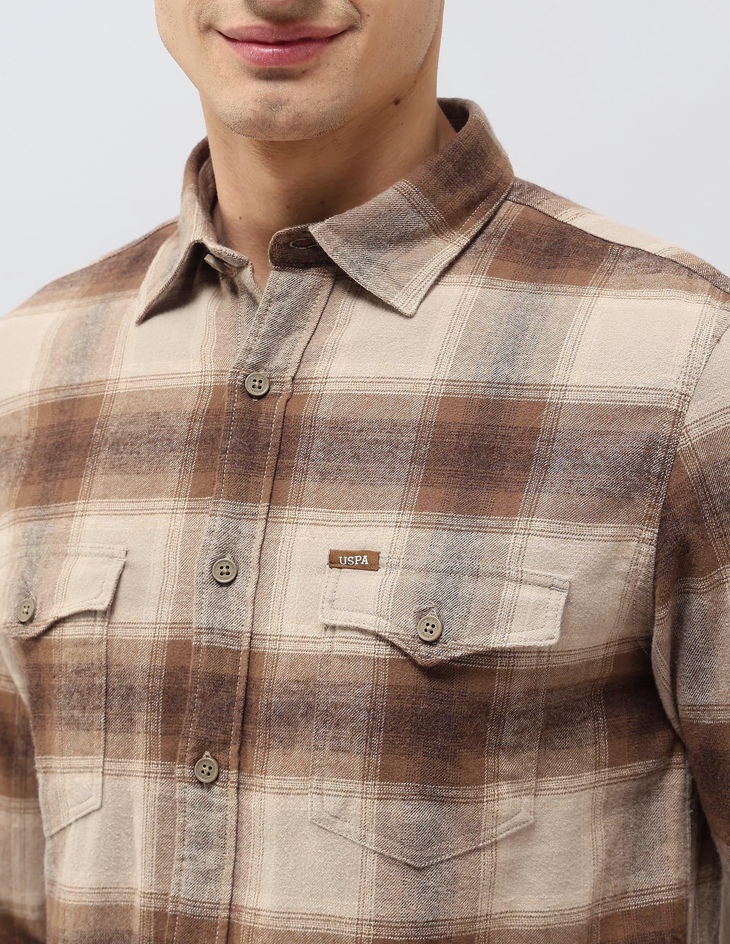 Twill Tartan Checked Shirt Khaki - U.S. POLO ASSN. | Large