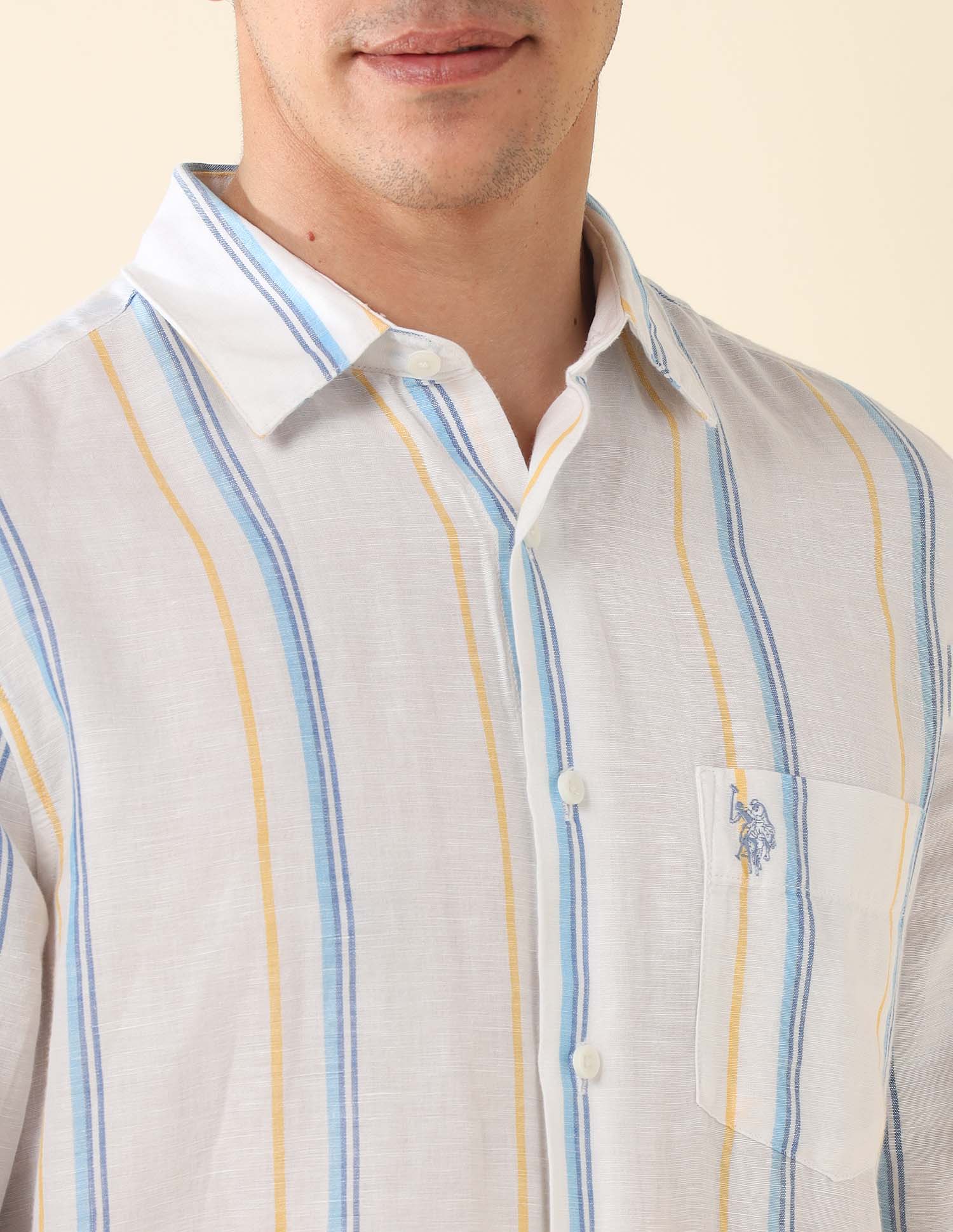 Vertical Striped Tailored Fit Shirt White - U.S. Polo Assn. India | Large