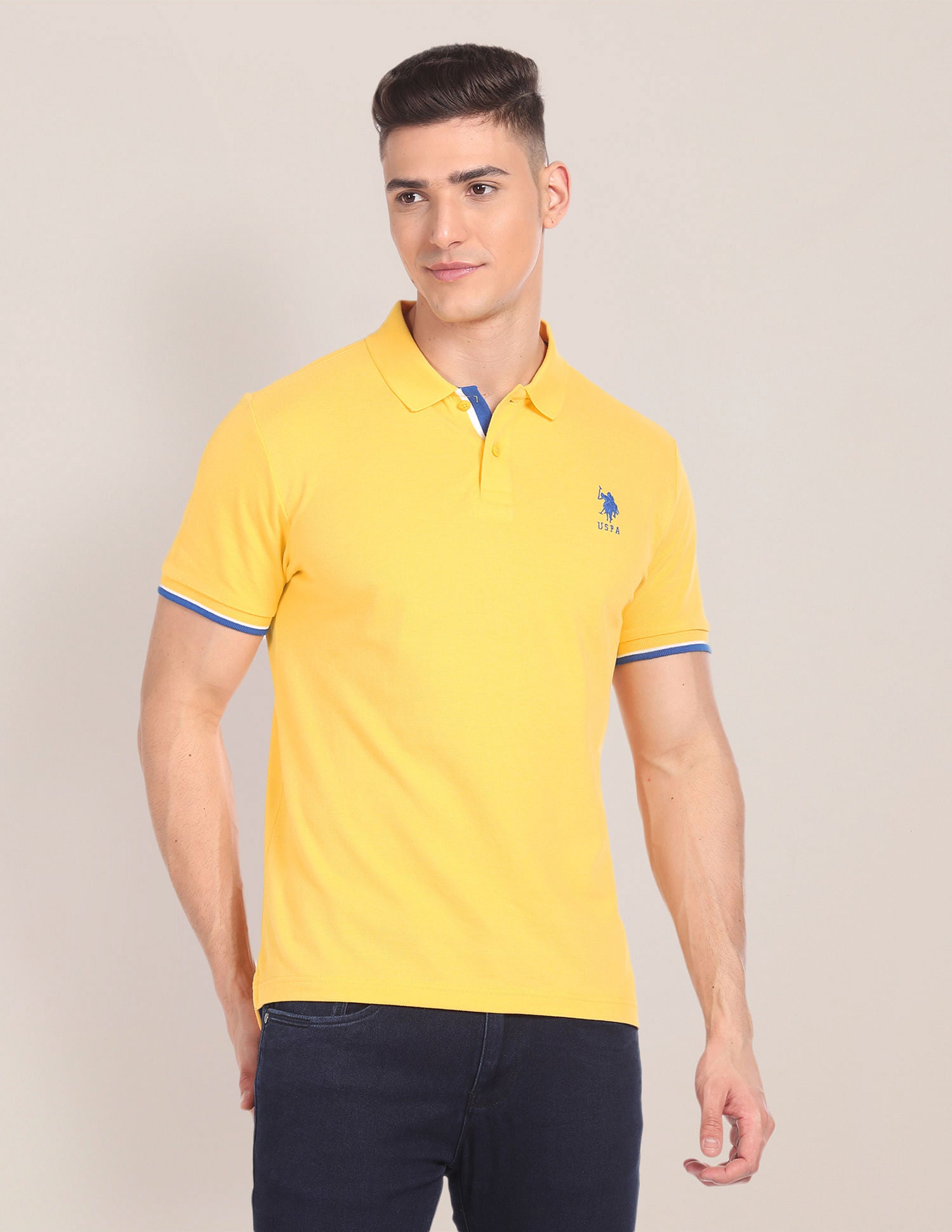 Tipped Collar Slim Fit Polo Shirt Yellow - U.S. POLO ASSN. | Large