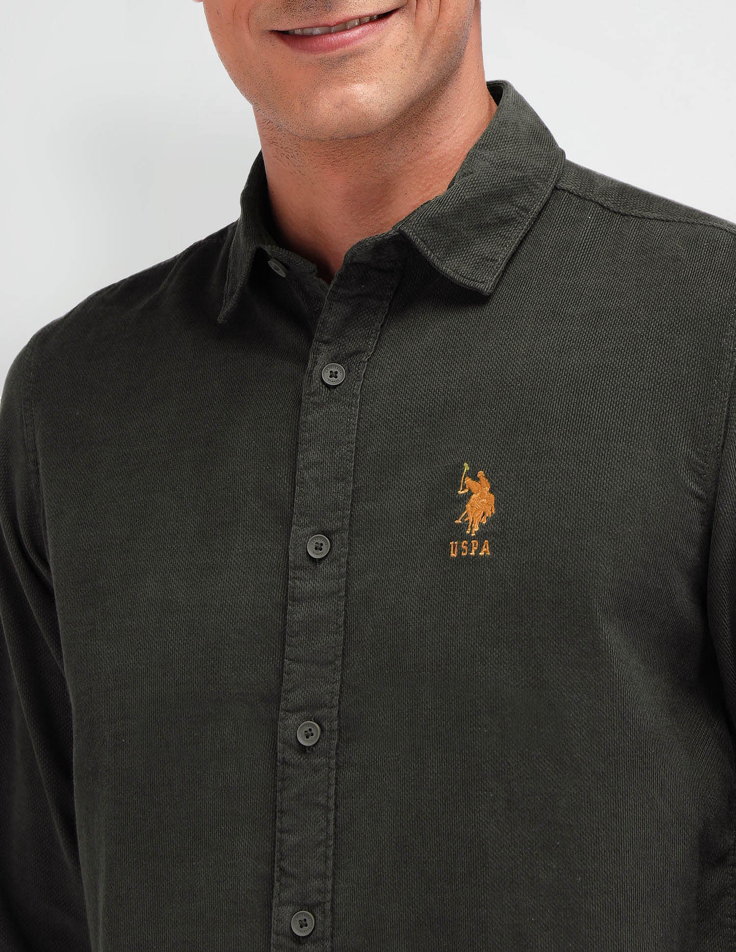 Slim Fit Dobby Shirt Olive - U.S. Polo Assn. India | Large