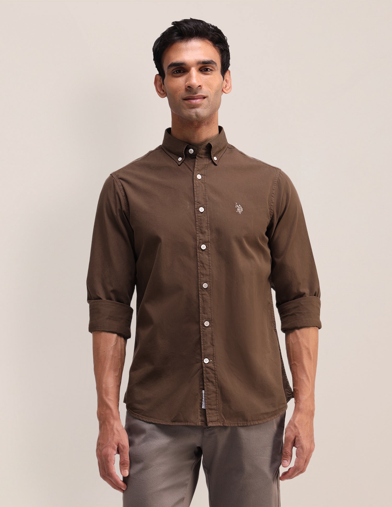 Solid Pattern Twill Shirt Brown - U.S. Polo Assn. India | Large