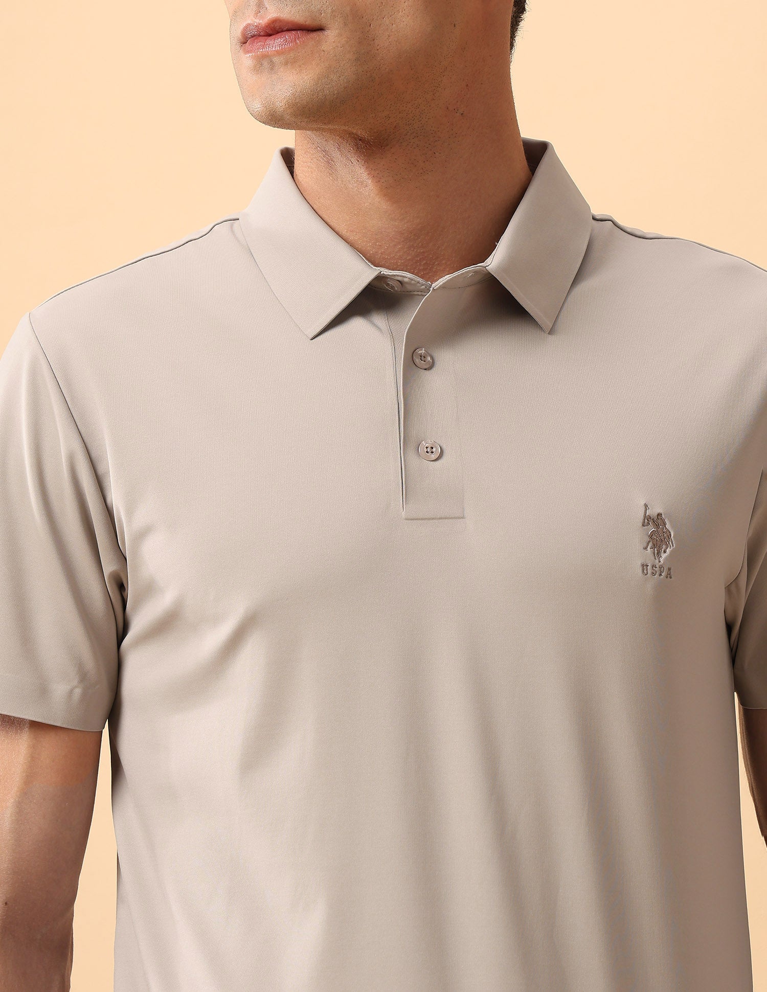 Pacho X Slim Fit Solid Polo Shirt Beige - U.S. Polo Assn. India | Large