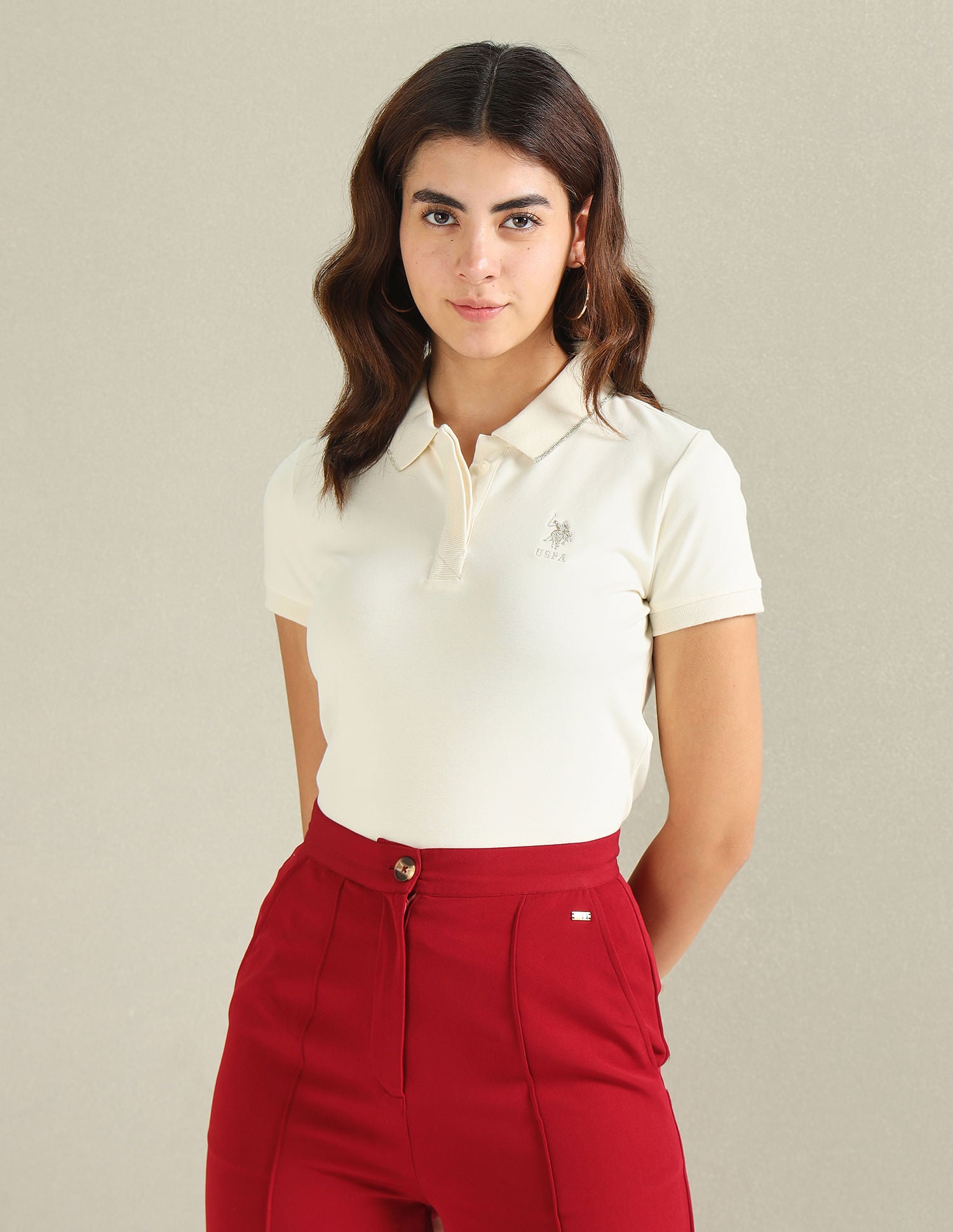 Tipped Collar Pique Polo Shirt Ecru - U.S. Polo Assn. India | Large