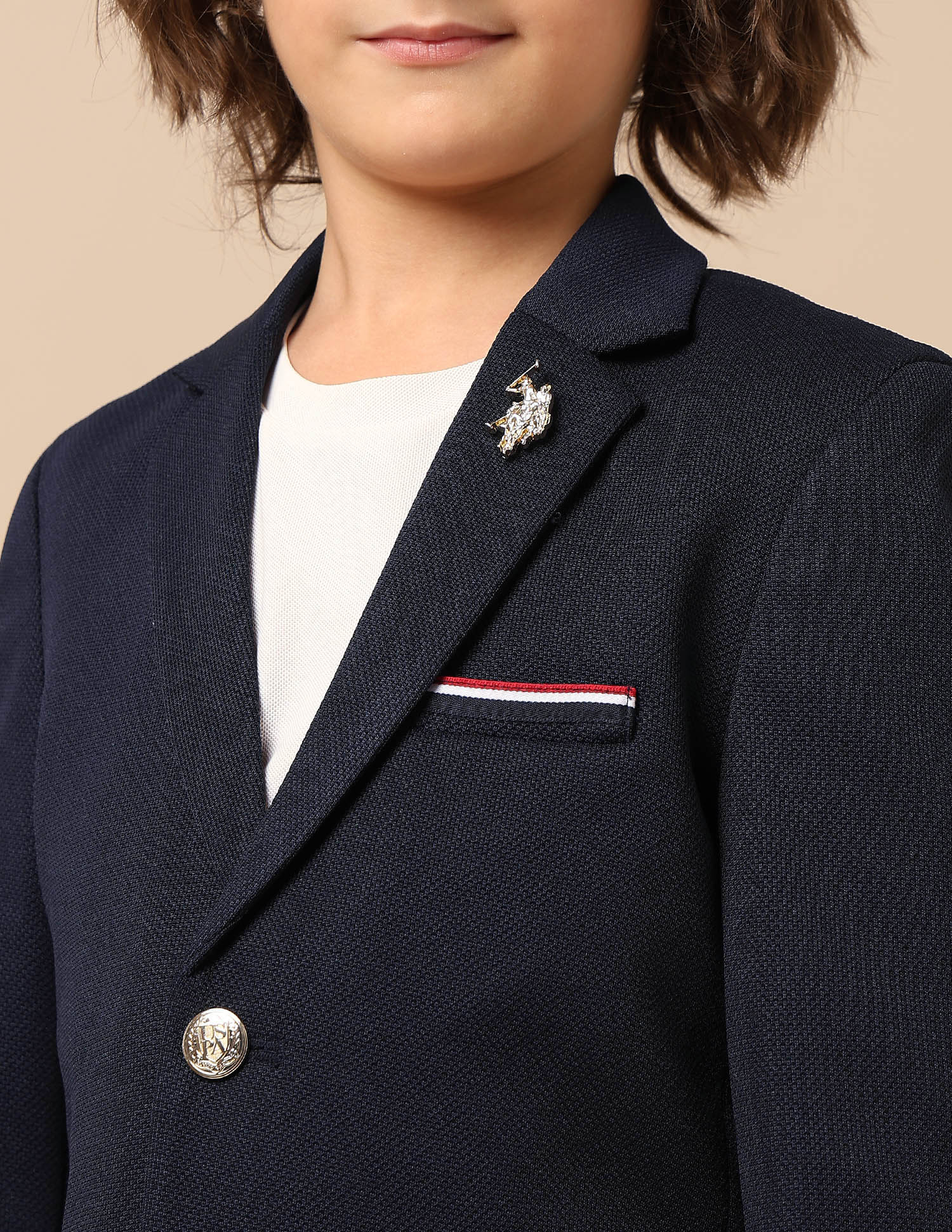 Boys Single Breasted Regular Fit Blazer Navy - U.S. Polo Assn. India | Large