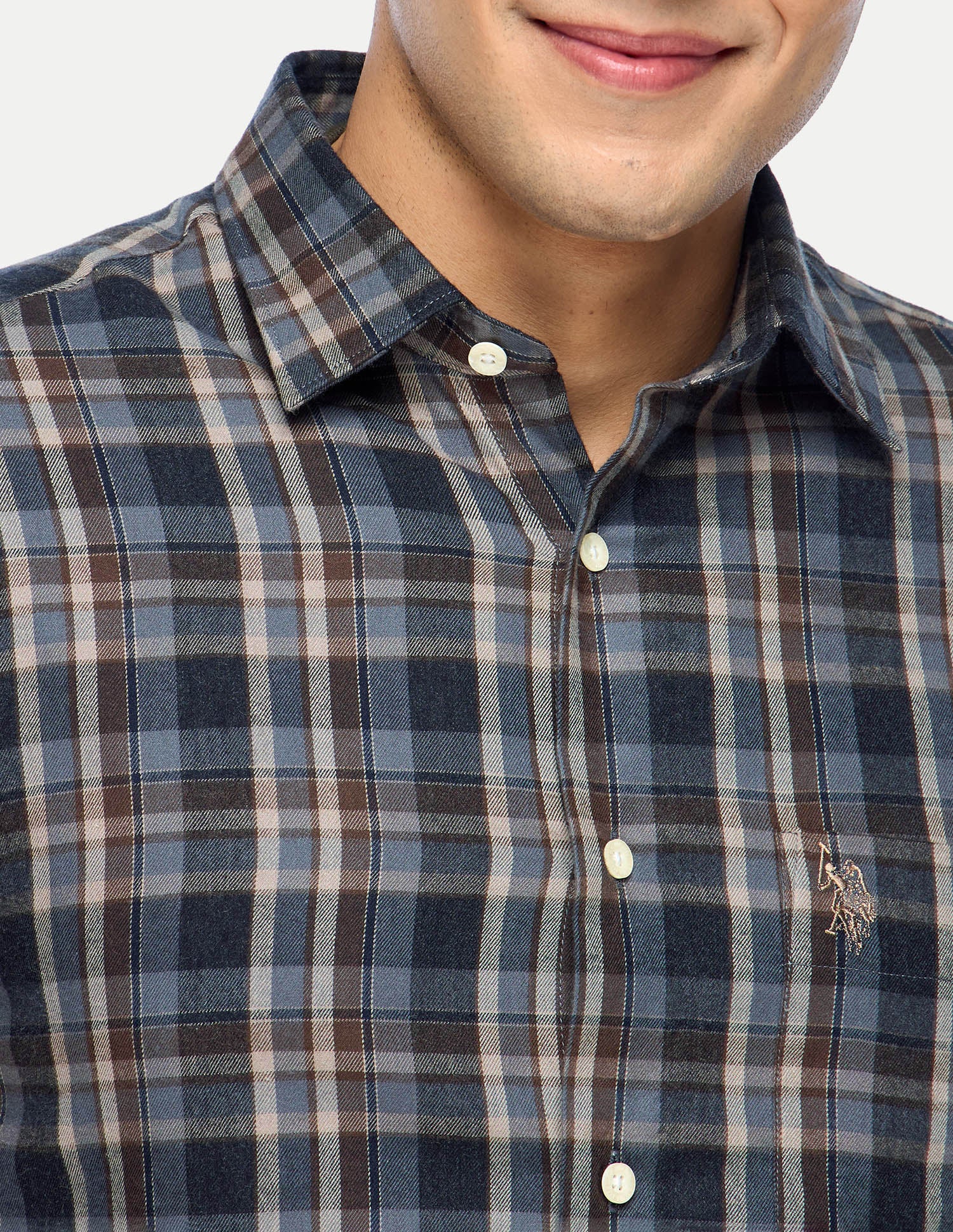 Plaid Checked Twill Shirt Grey - U.S. Polo Assn. India | Large