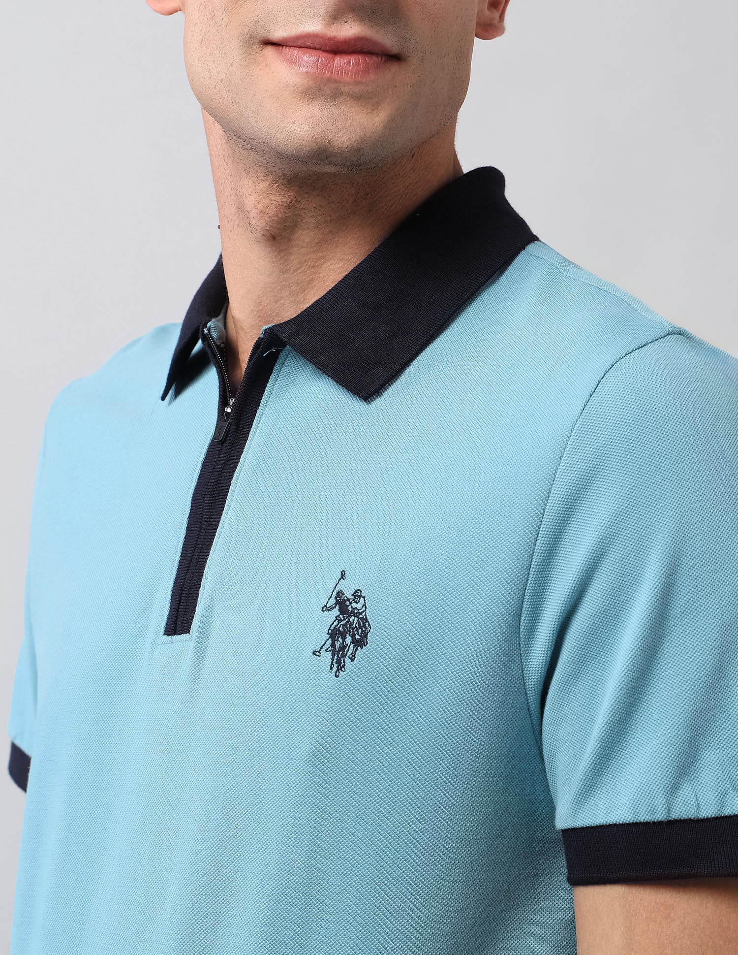 Pure Cotton Muscle Fit Polo Shirt Light Blue - U.S. Polo Assn. India | Large