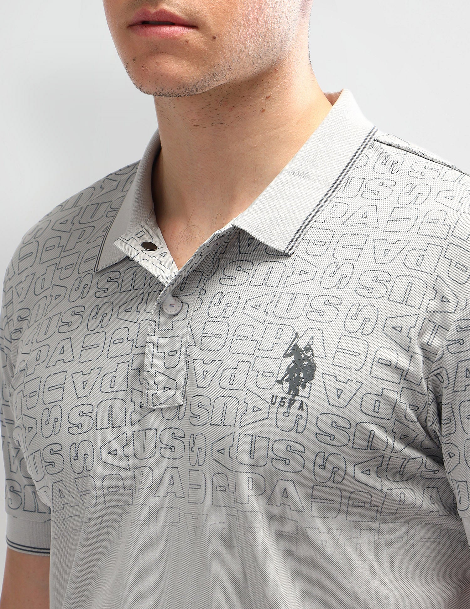 Slim Fit Printed Polo Shirt Grey - U.S. Polo Assn. India | Large