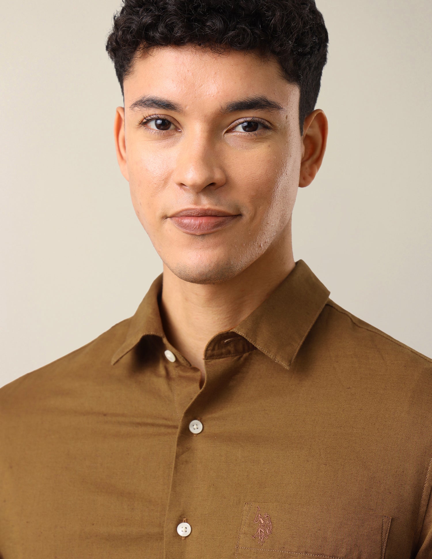 Solid Tailored Fit Shirt Khaki - U.S. Polo Assn. India | Large