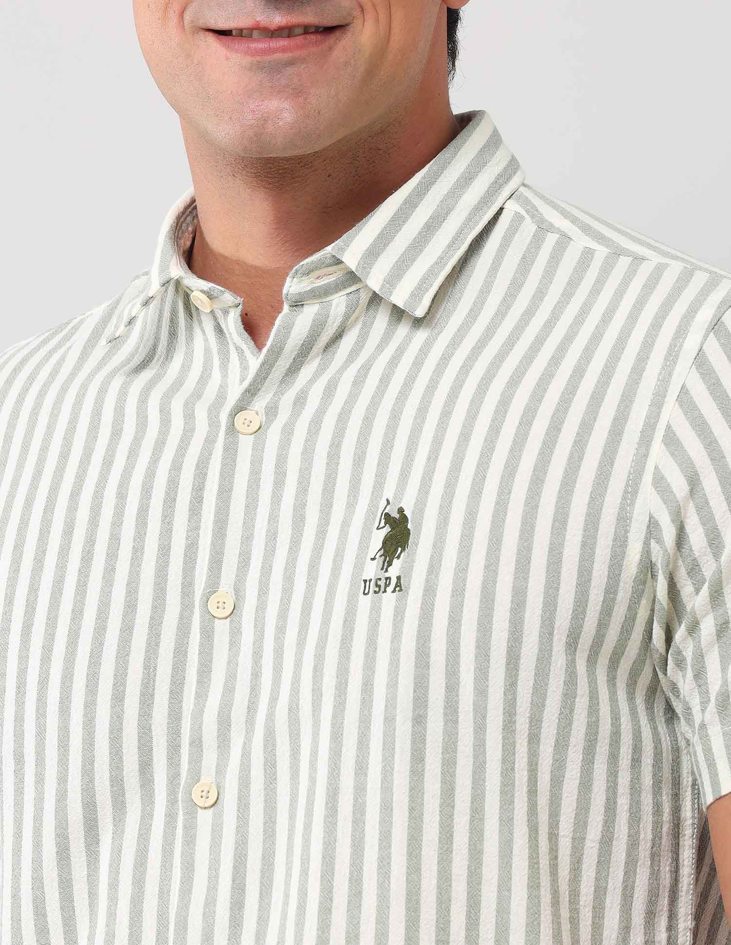 Regular Fit Vertical Striped Shirt Olive - U.S. Polo Assn. India | Large
