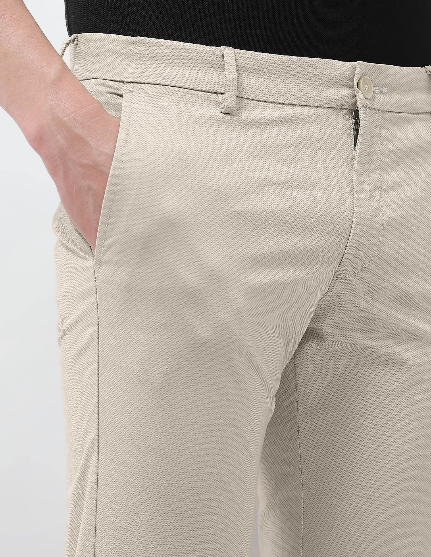 Textured Denver Slim Fit Trousers Beige - U.S. Polo Assn. India | Large