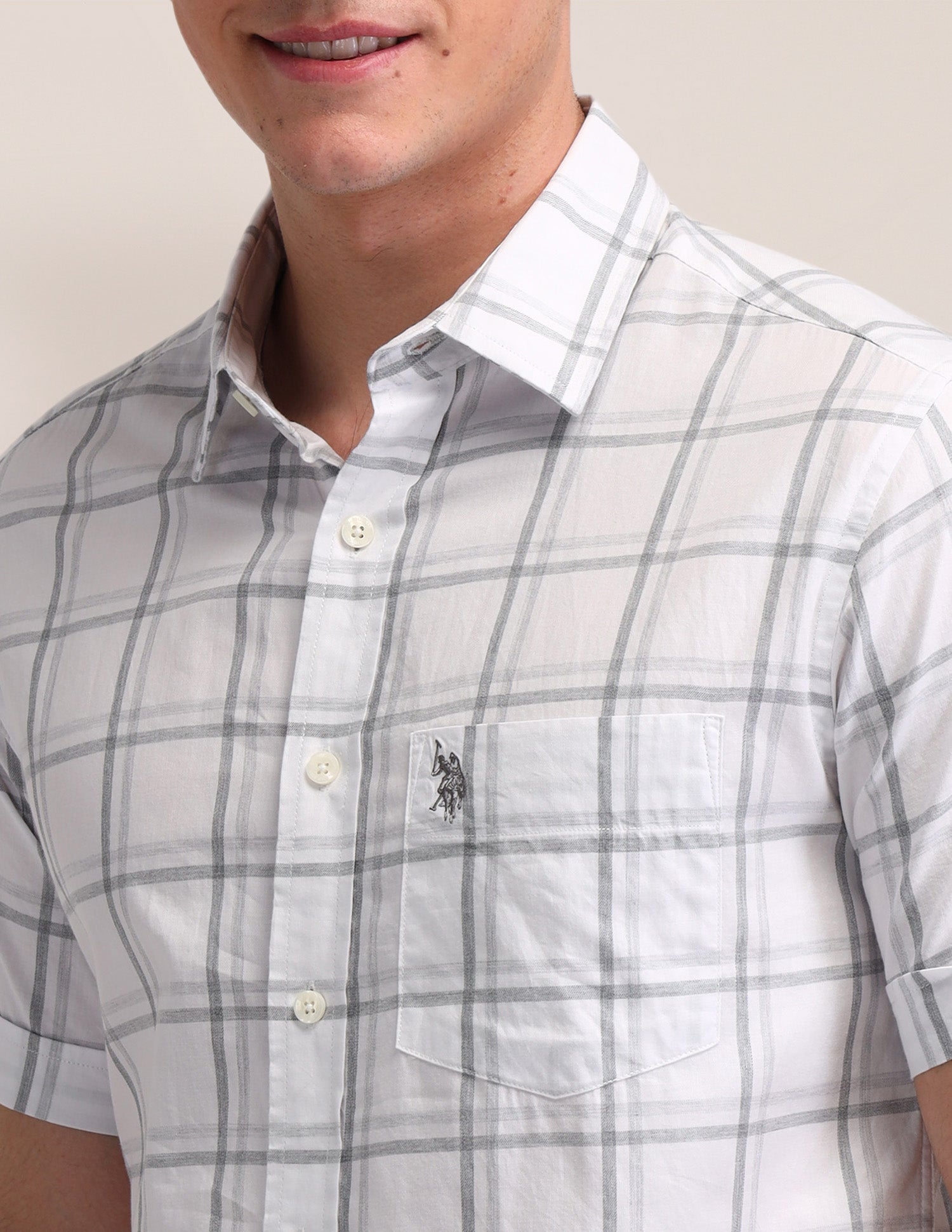 Dupplin Checked Tailored Fit Shirt White - U.S. Polo Assn. India | Large