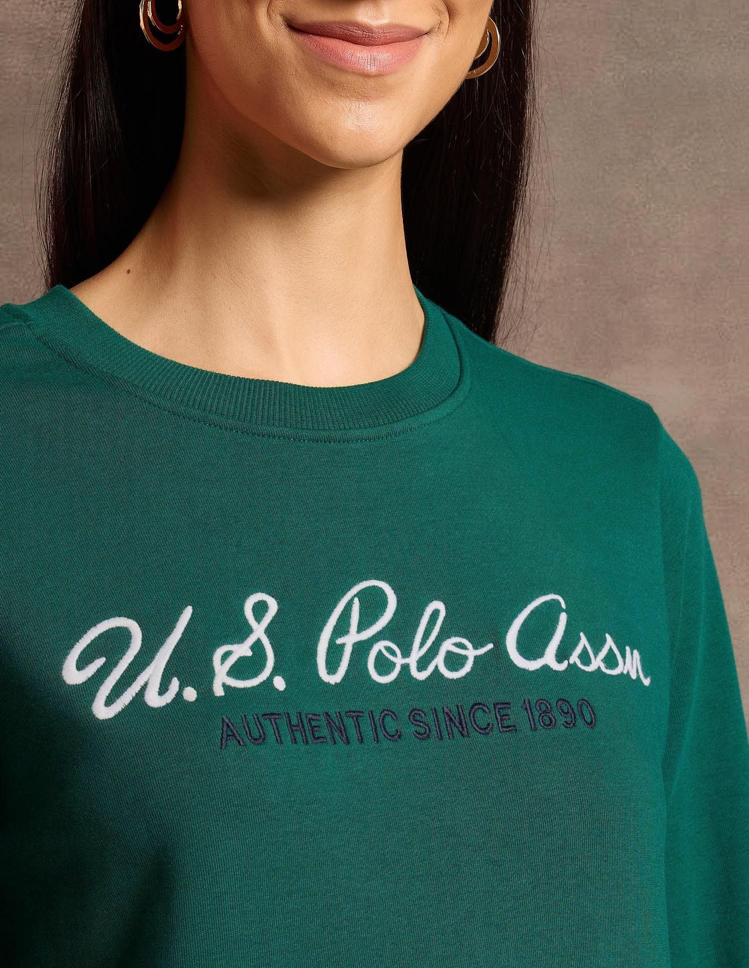 Crew Neck Brand Embroidered Sweatshirt Dark Green - U.S. POLO ASSN. | Large