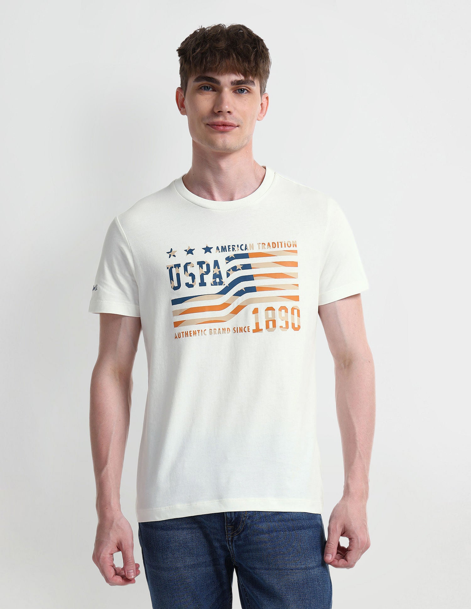 Muscle Fit Logo Cotton T-Shirt White - U.S. Polo Assn. India | Large