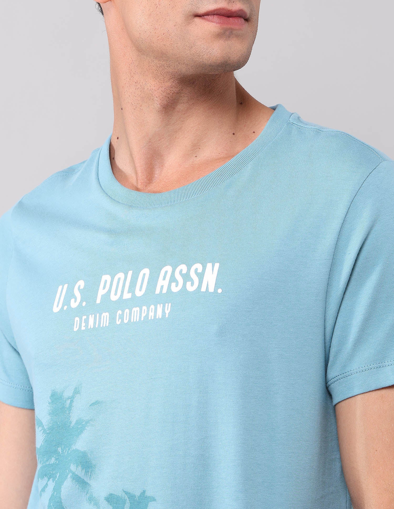Muscle Fit Graphic Printed T-Shirt Light Blue - U.S. Polo Assn. India | Large