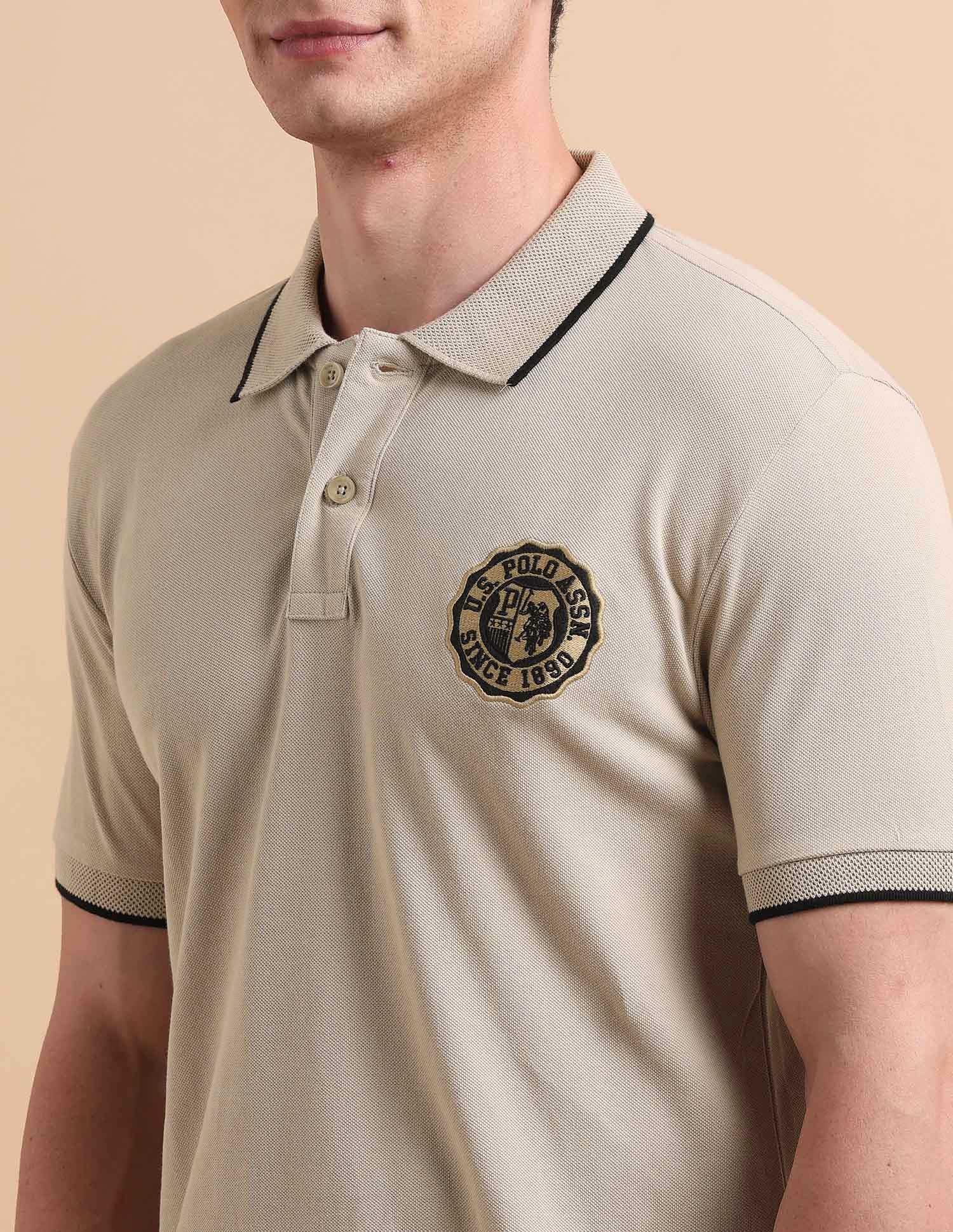 Solid Pure Cotton Polo Shirt Beige - U.S. POLO ASSN. | Large