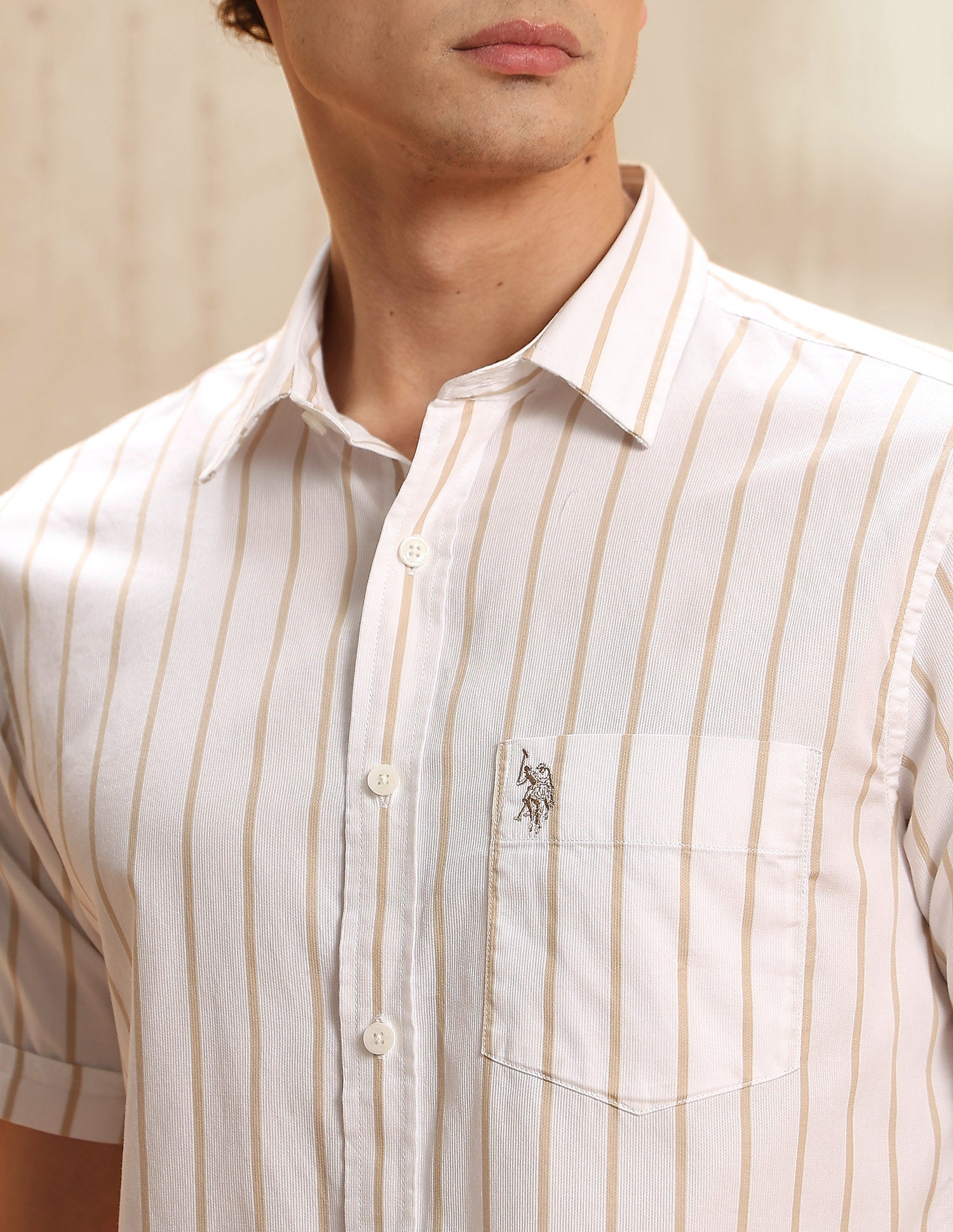 Tailored Fit Vertical Striped Shirt Beige - U.S. POLO ASSN. | Large
