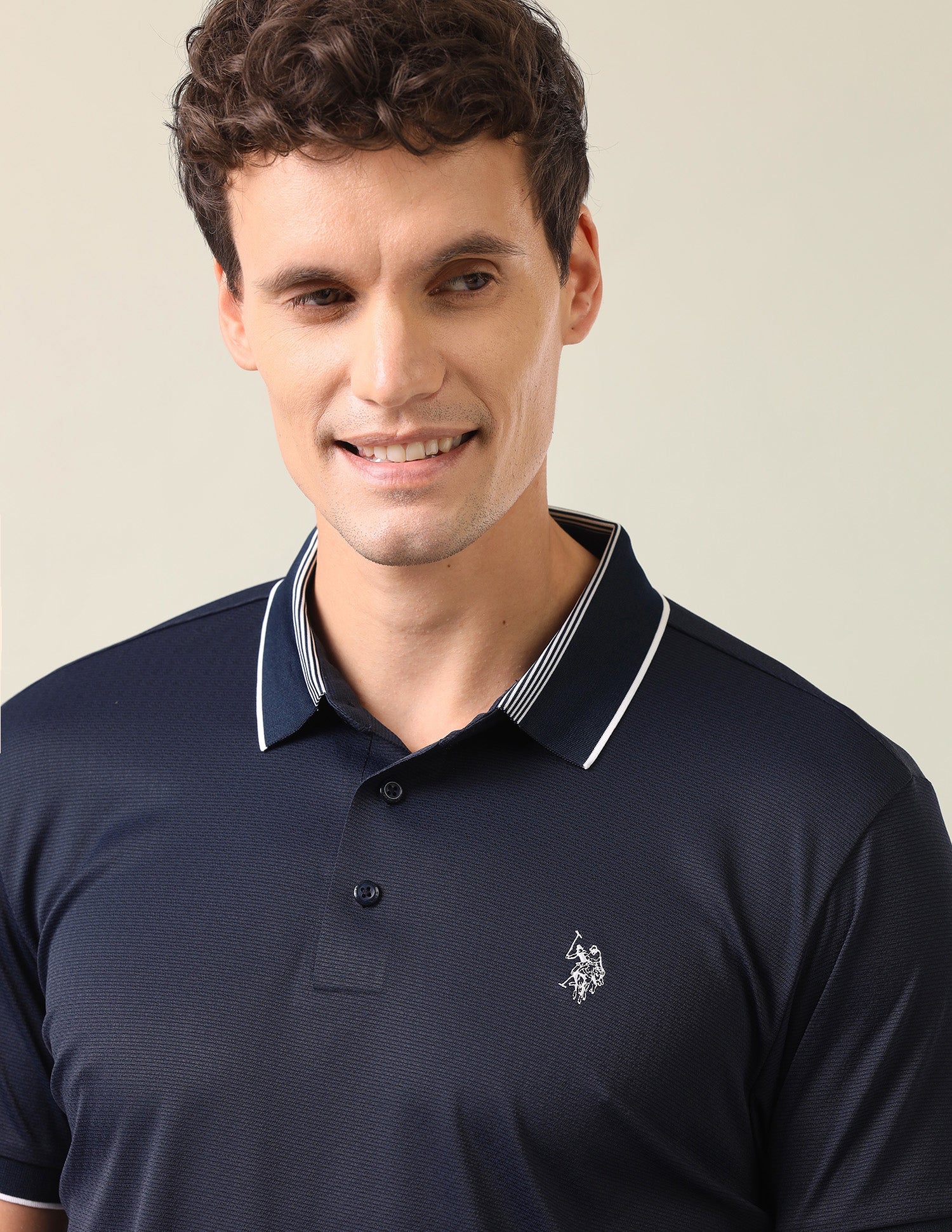 Textured Slim Fit Polo Shirt Navy - U.S. Polo Assn. India | Large