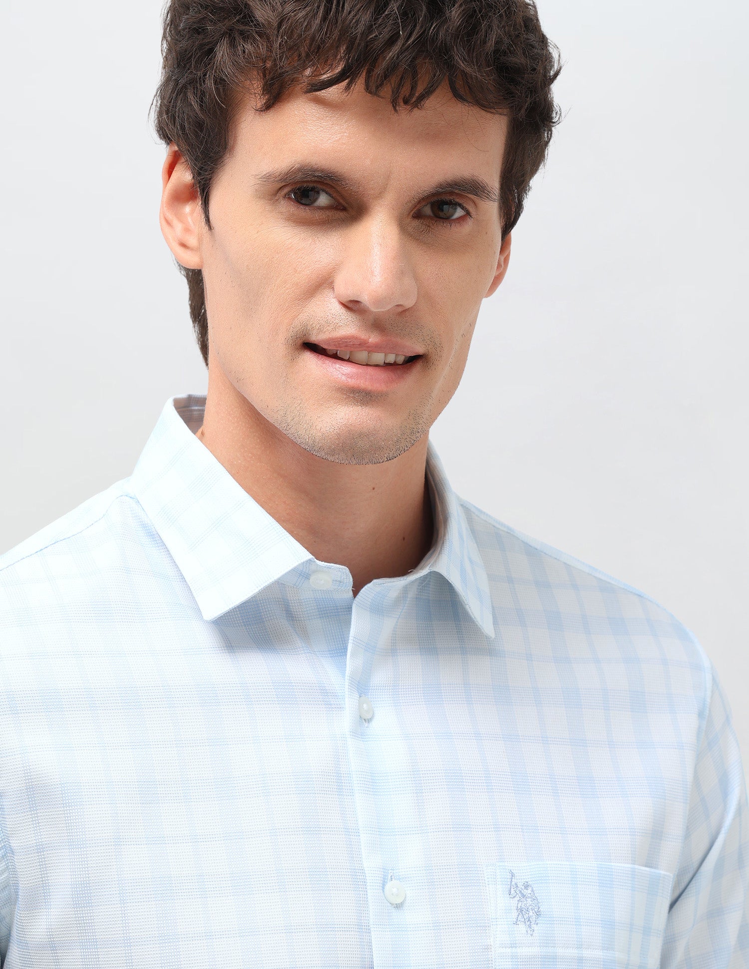 Tartan Checked Dobby Shirt Light Blue - U.S. Polo Assn. India | Large